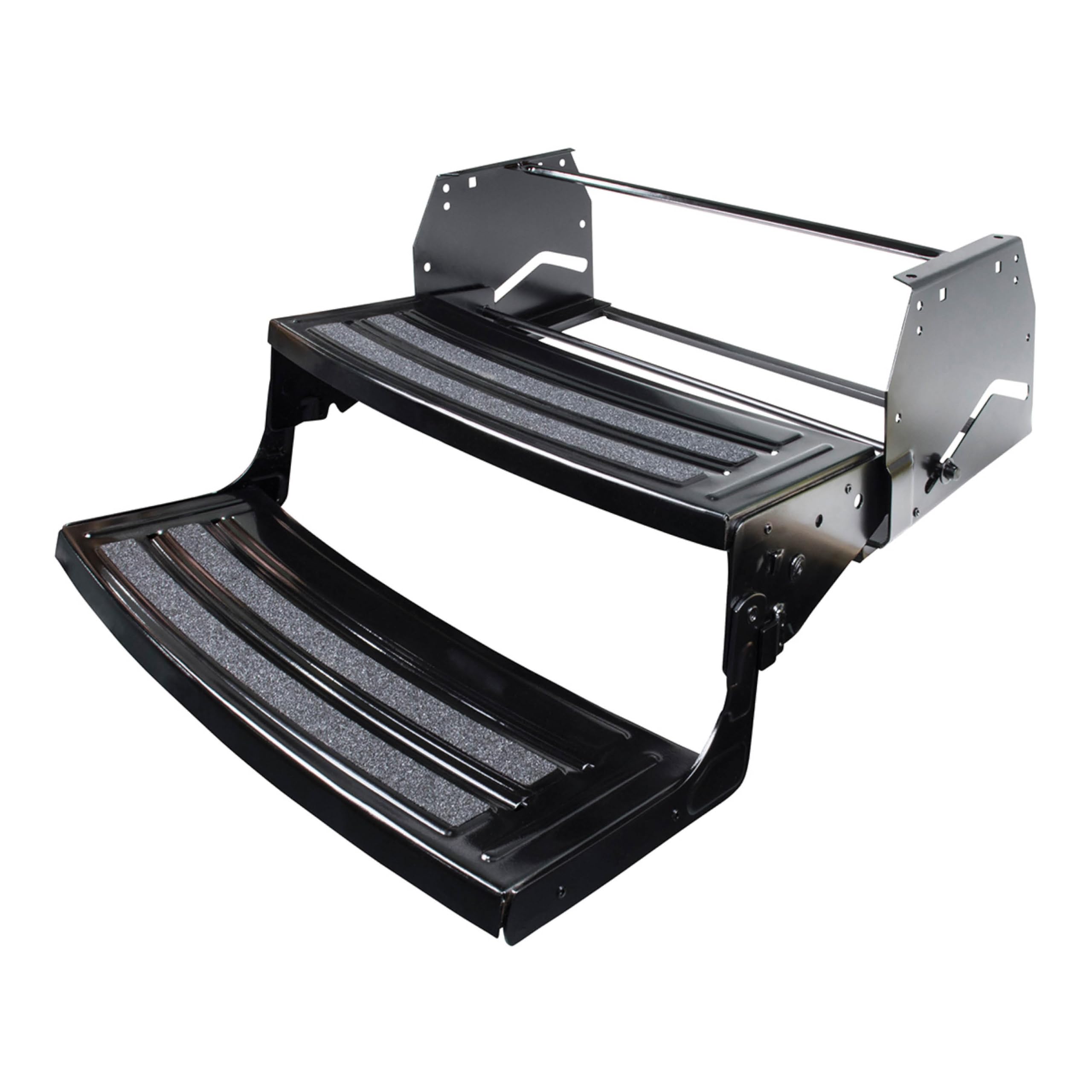 Lippert Radius 24" Double Manual RV Step Assembly, 8" Rise, 300 lbs. Anti-Slip Steps, Compact One-Hand Expand or Collapse, Black Powder Coat, Travel Trailers, 5th Wheels, Campers - 432682
