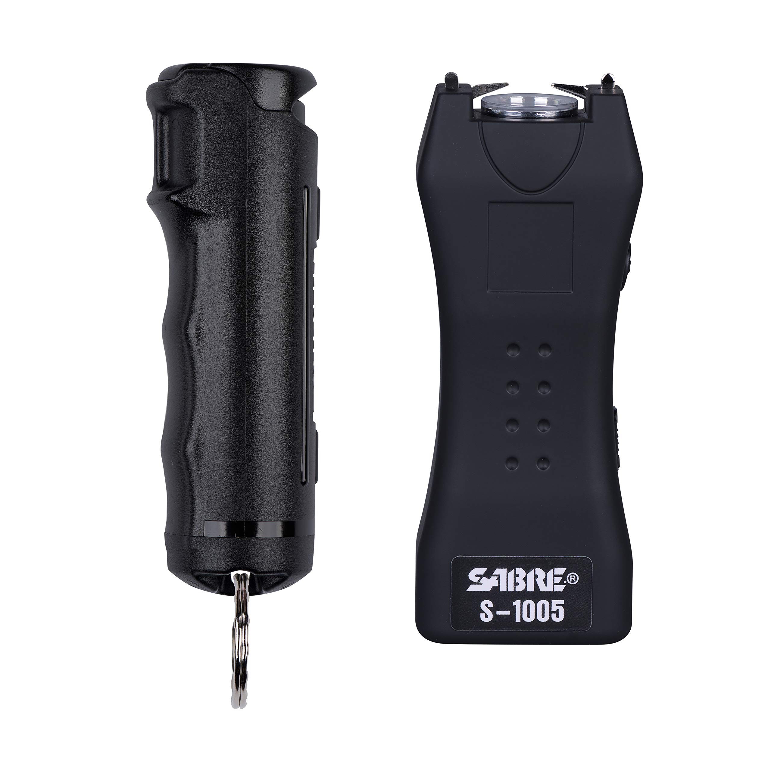 SABRE Pepper Spray & 2‑in‑1 Stun Gun with Flashlight Self Defense Kit – Fast Flip Top 10‑Second Safety Spray with Finger Grip & Keychain – Rechargeable Stun Gun, 1.60 µC Charge, 120‑Lumen LED Light