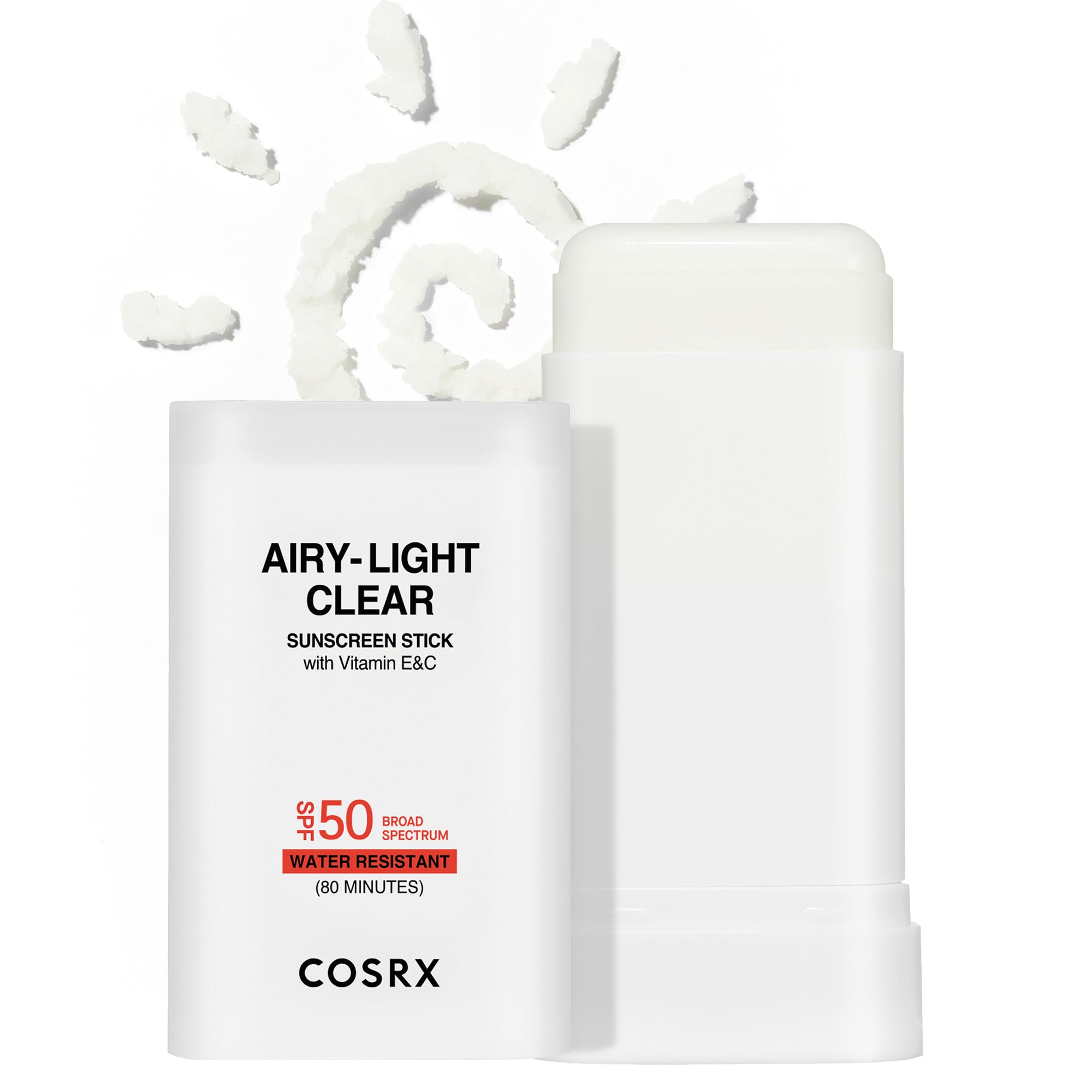 COSRX Airy-Light Clear Sunscreen Stick with Vitamin E&C SPF 50, 0.67 oz, 19g, Korean Suncreen Stick Suncare Sunblock, Lightweight, No White Cast, Water resistant, Oil Control Matte Sunscreen for Face