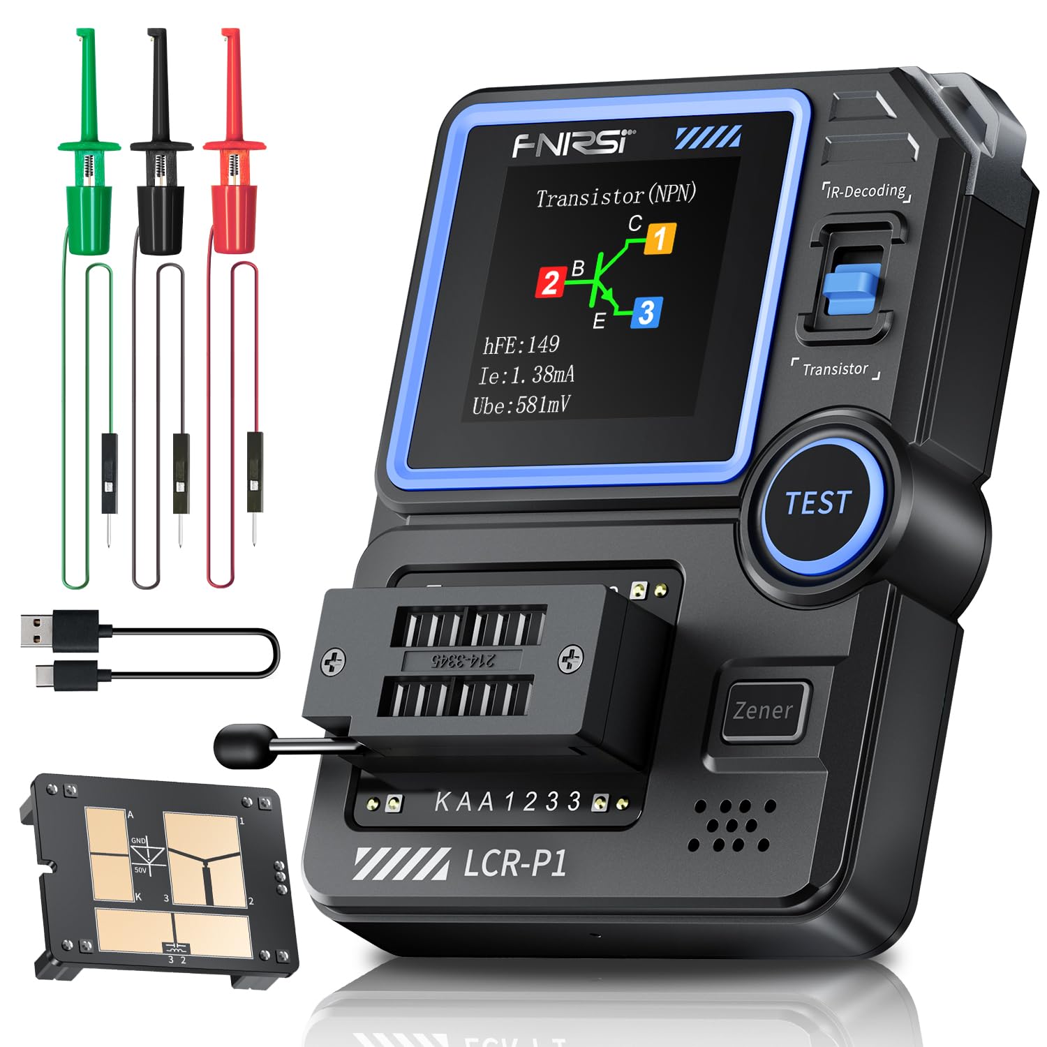 FNIRSI LCR-P1 Transistor Tester, LCR Meter, Capacitor Tester, Auto Test