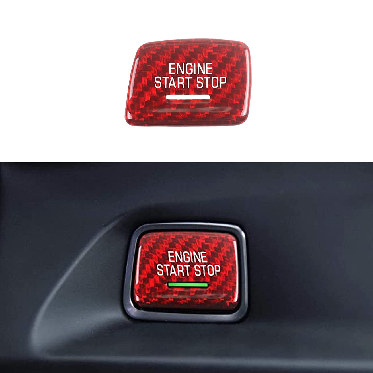 MICROCK Engine Engine Start/Stop Push Start Button Cover for 2014-2019 Chevy C7 Corvette, for 2016-2024 Chevrolet Camaro, Real Carbon Fiber (Red)
