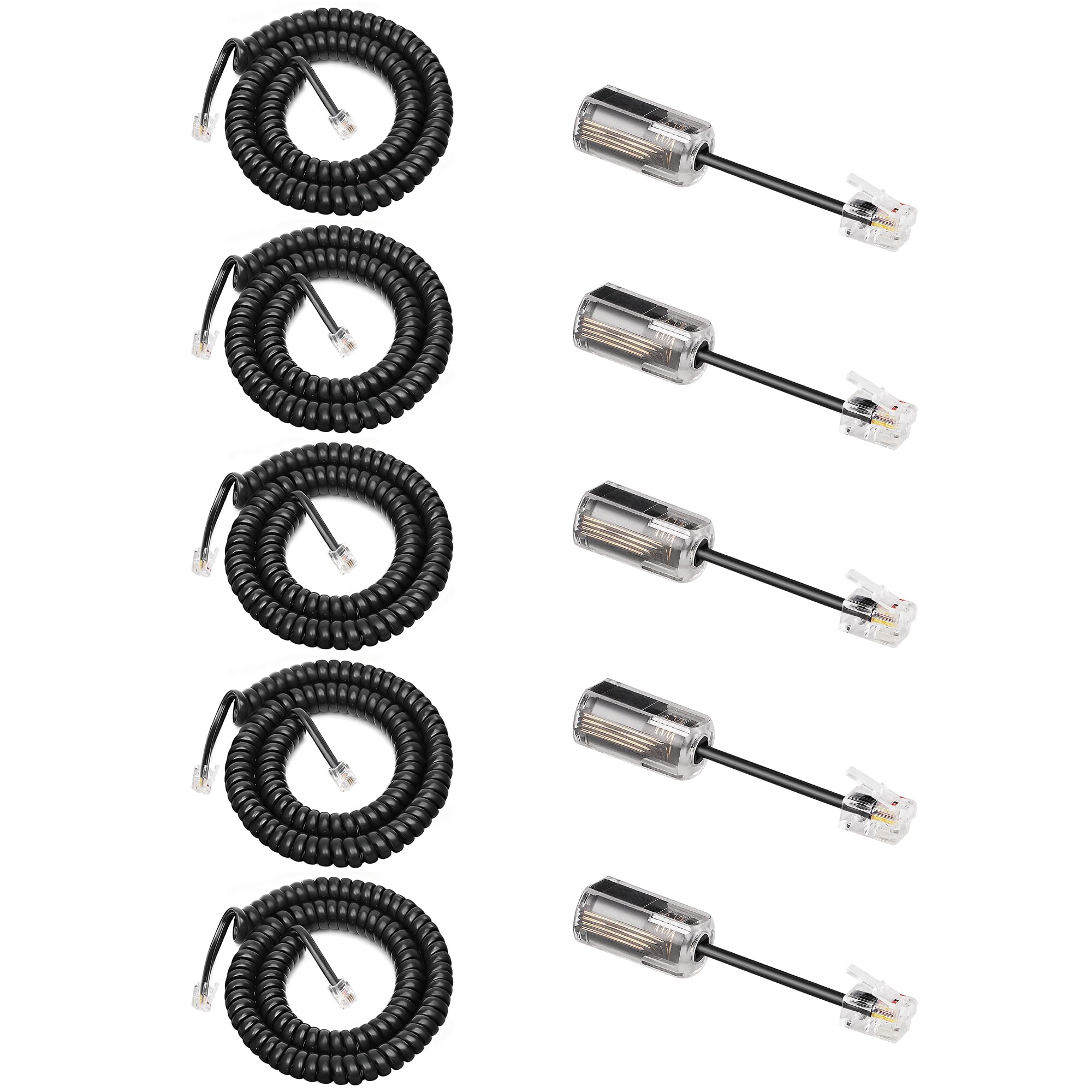 Uvital Telephone Handset Cord Detangler, 5 Pack Telephone Handset Cord 10Ft Uncoiled(1.2 Ft Coiled) and 5 Pack Phone Detangler for Desk Phone-360 Degree Rotating Swivel Anti-Tangle Untangler (Black)