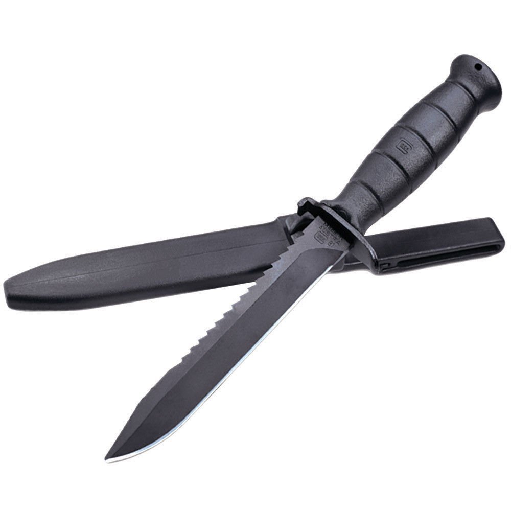 GLOCK FM 81 Field Knife 6.5" Fixed Blade, Carbon Steel Sawback Clip Point, Black Polymer Handle w/Sheath - KB17281
