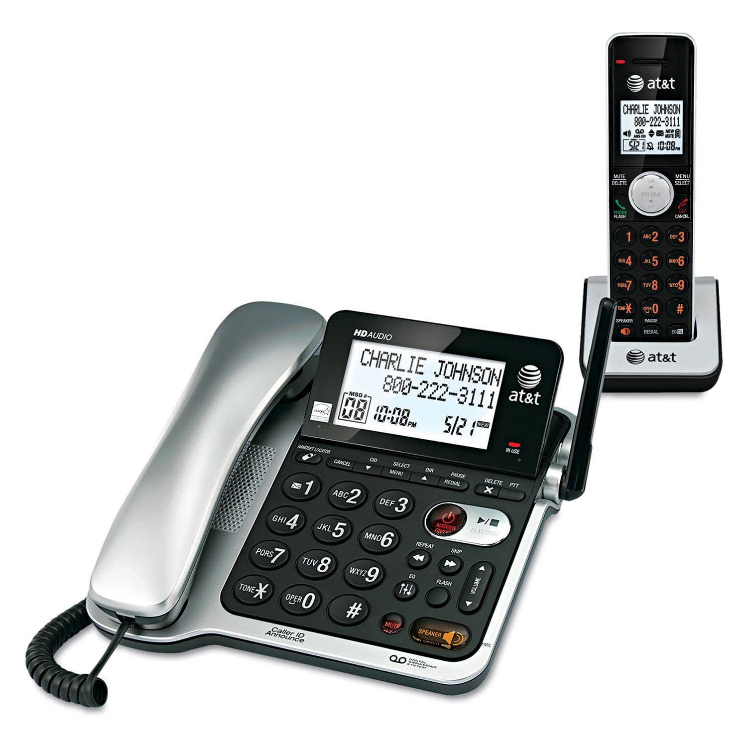 AT&T CL84102 Corded/Cordless Phone System with Answer, Caller ID/Call Waiting