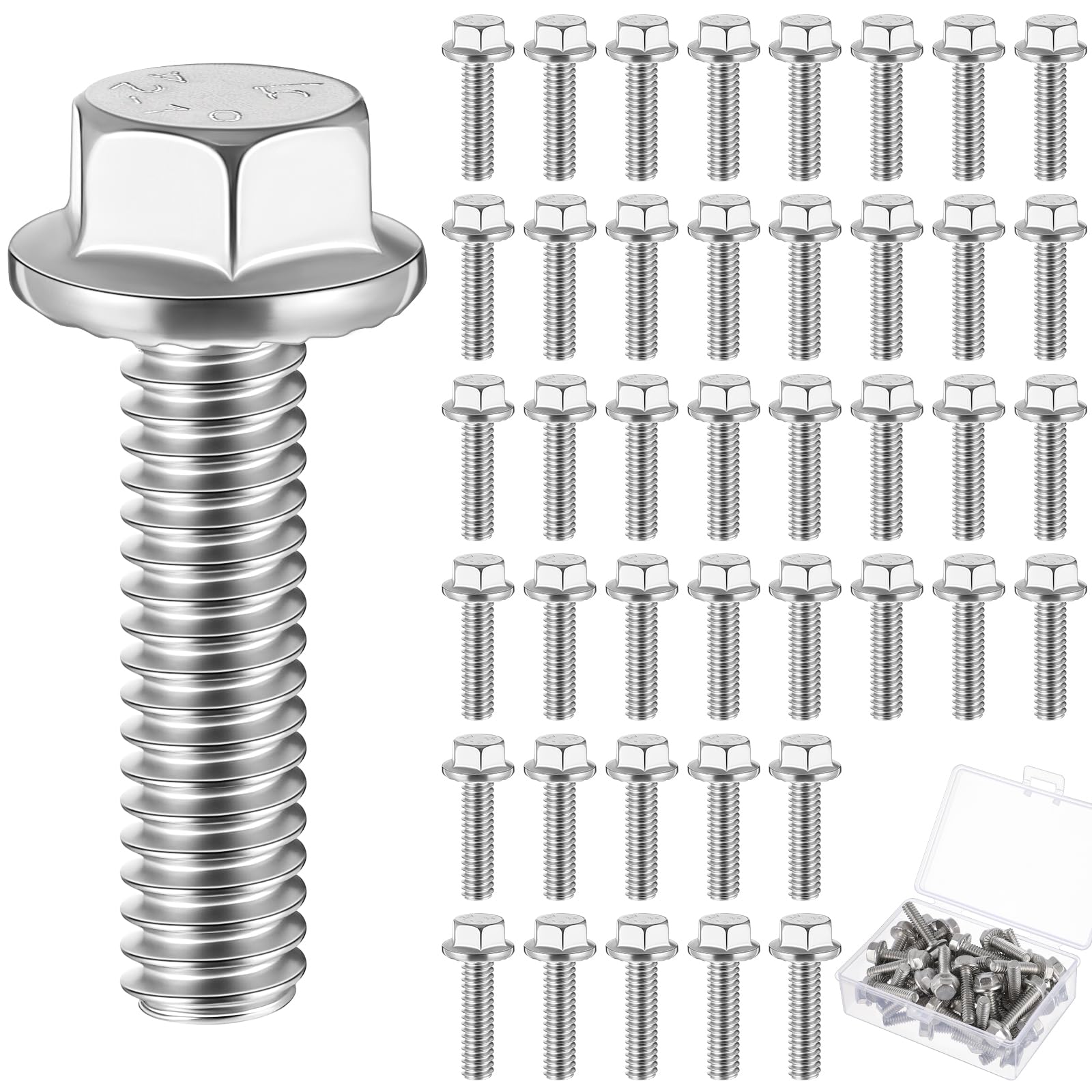 Zonon 50pcs 1/4-20 x 1 Inch 304 Stainless Steel Flanged Bolts, Silvery