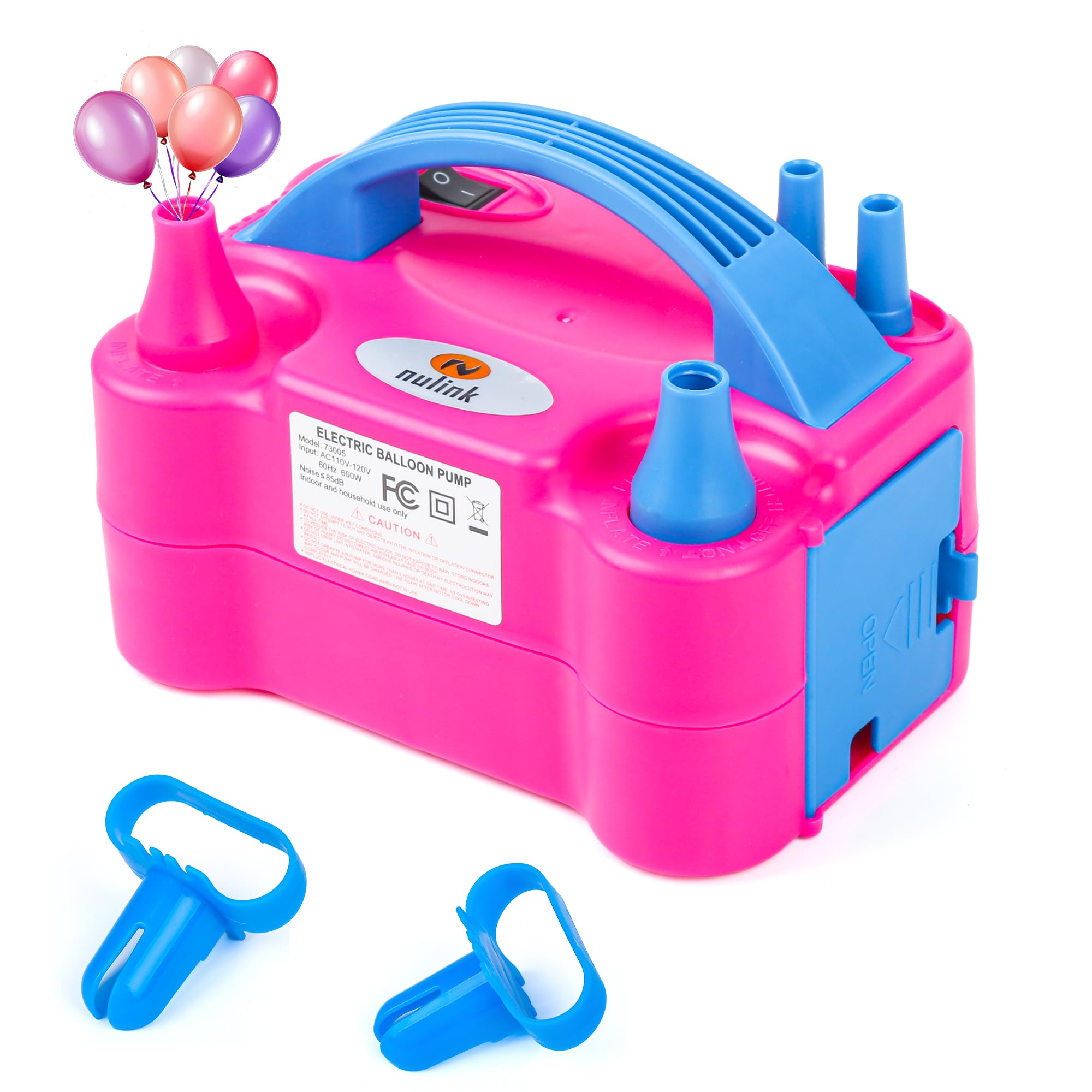 NuLink Electric Portable Dual Nozzle Balloon Blower Pump Inflation for Decoration, Party, Sport [110V~120V, 600W, Rose Red]