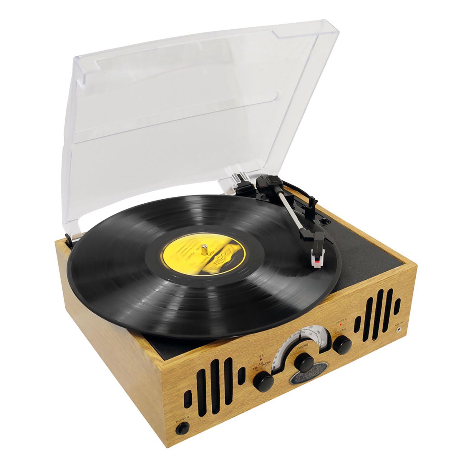 Pyle PVNTTR22 Retro Belt-Drive Turntable With Three Speeds and AM/FM Radio