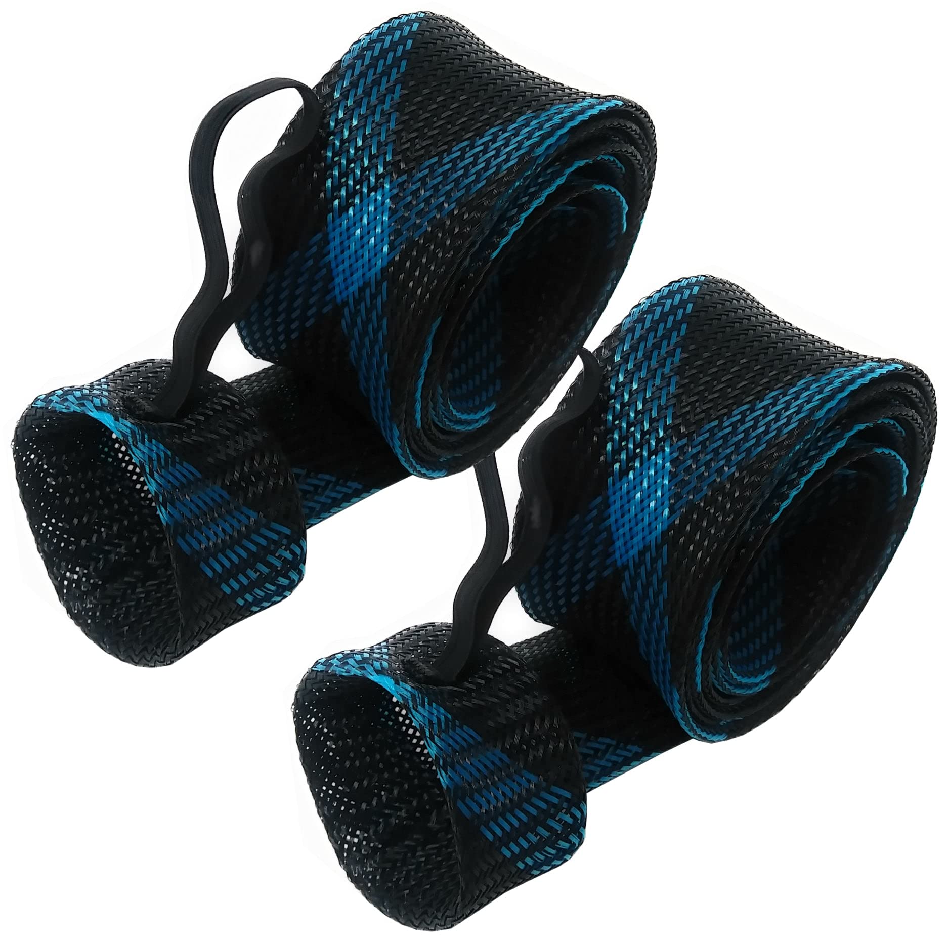 Reaction Tackle Rod Socks, Fishing Rod Sleeves and Covers for Spinning and Casting Rods, Breathable Mesh Rod Protectors with Elastic Band - XL Spin / Point End / 2.5" x 67" Black/Blue (2-Pack)
