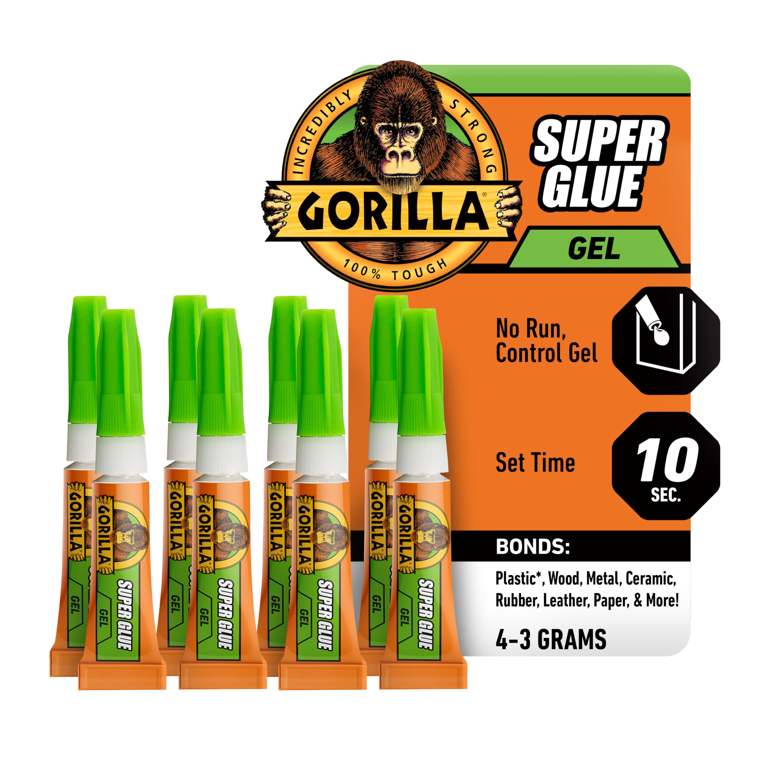 Gorilla Super Glue Gel, Clear Glue, Four 3 Gram Tubes (Pack of 2) - All Purpose and Fast Setting for Projects and Repairs