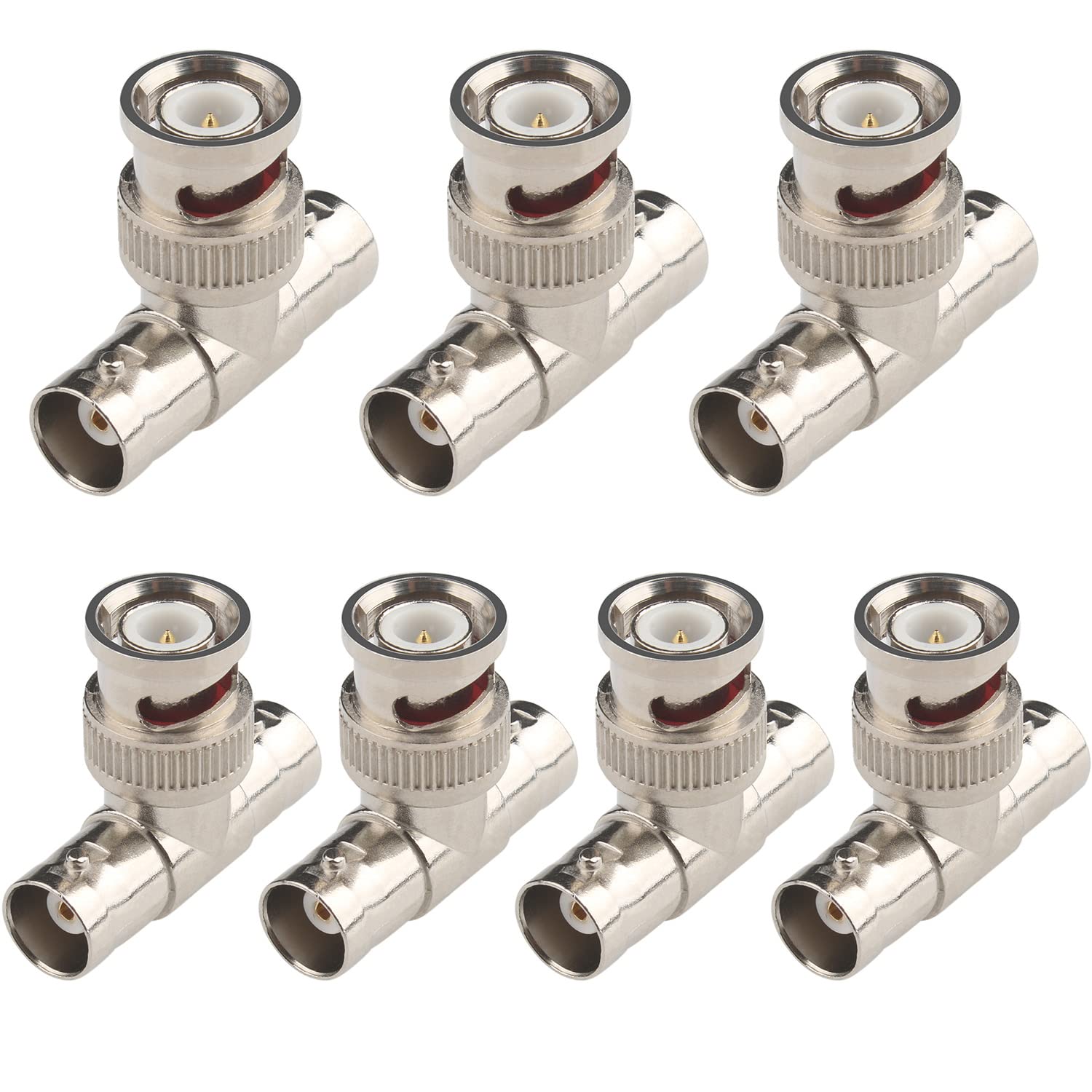 Fanbalunke BNC Splitter Adapter 7 Pcs Bnc Male to 2 Female Coax Connector BNC 3 Way Triple Tee T Type Plug Adapter for Coaxial Cable CCTV Survelliance Camera