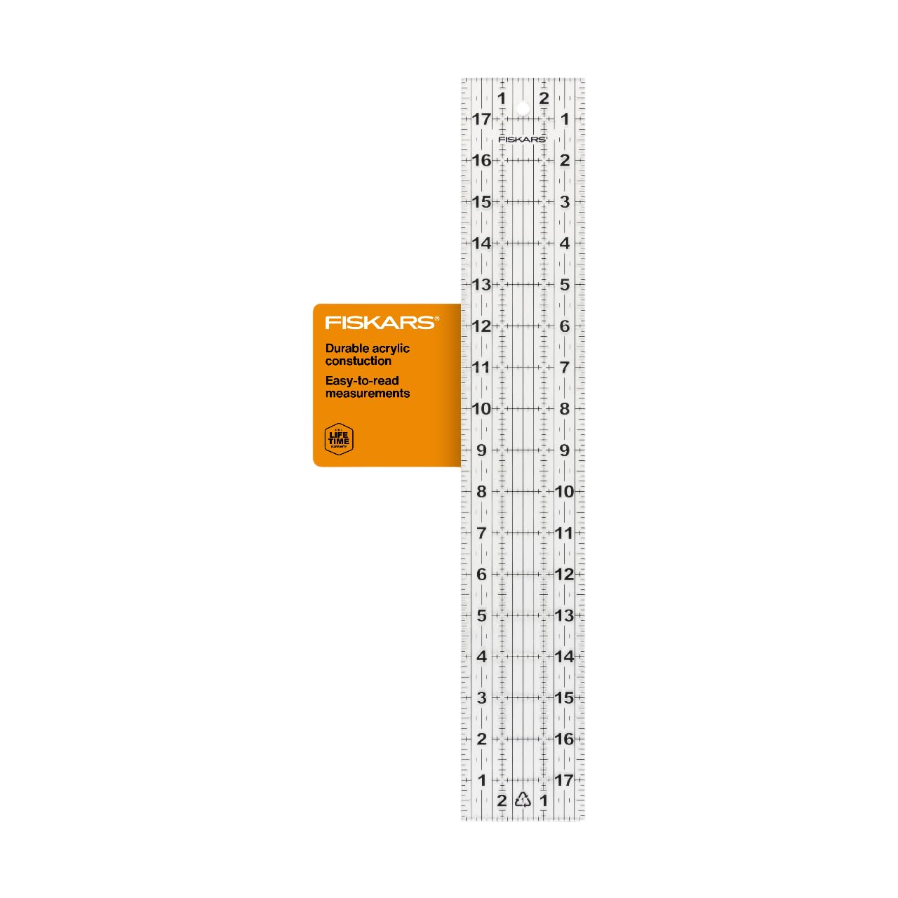Fiskars 3" x 18" Acrylic Sewing & Quilting Ruler with Gridlines, Clear