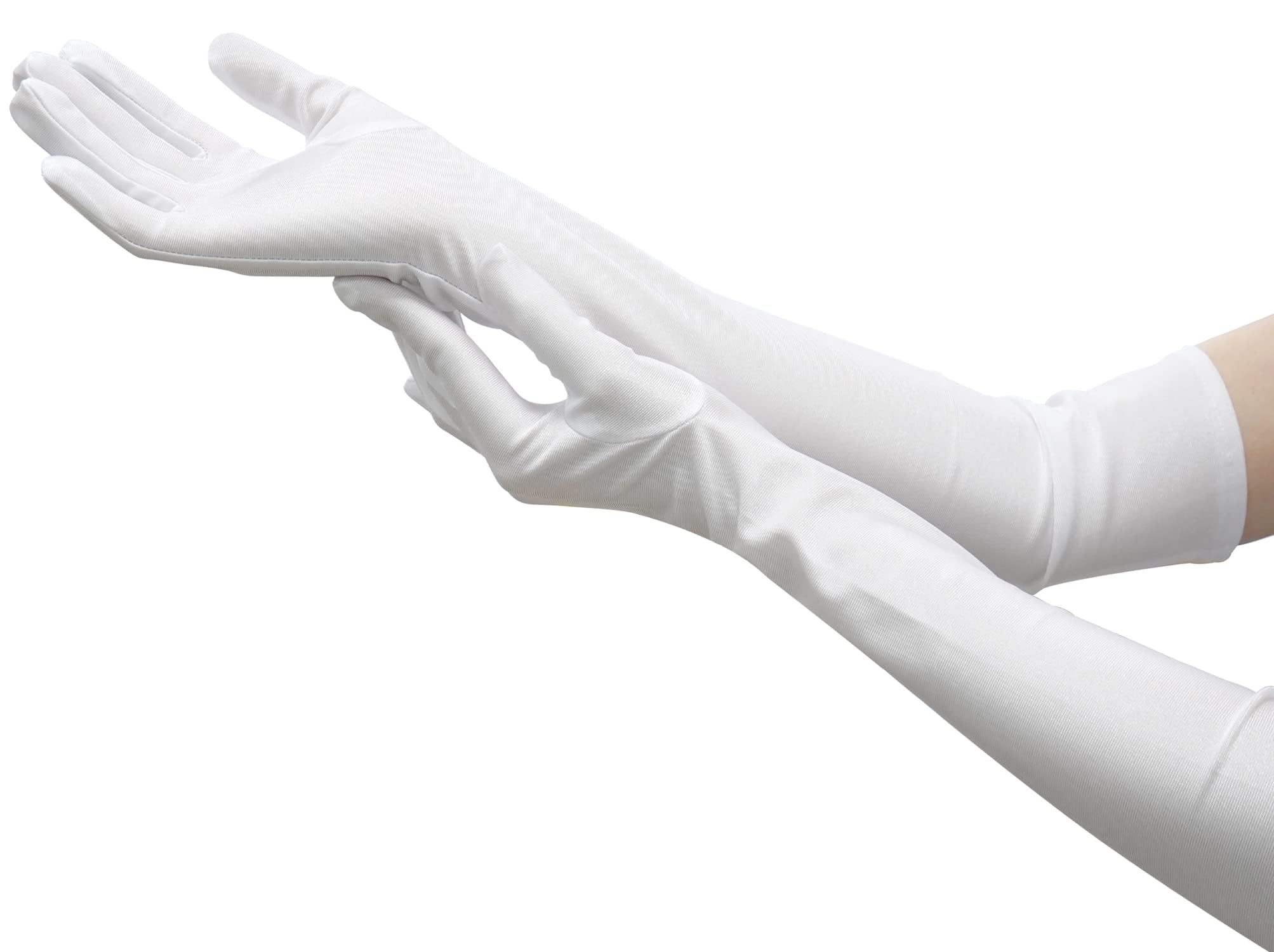 Nackiy Long White Opera Gloves for Women, 1920s Satin Stretchy Elbow Length Party Gloves Costumes Bridal, 20inch