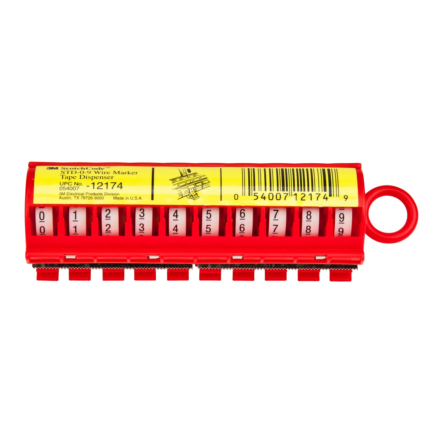 3M ScotchCode Wire Marker Tape Dispenser w/ Tape STD-0-9, Includes 1 each of 0-9 numbered rolls