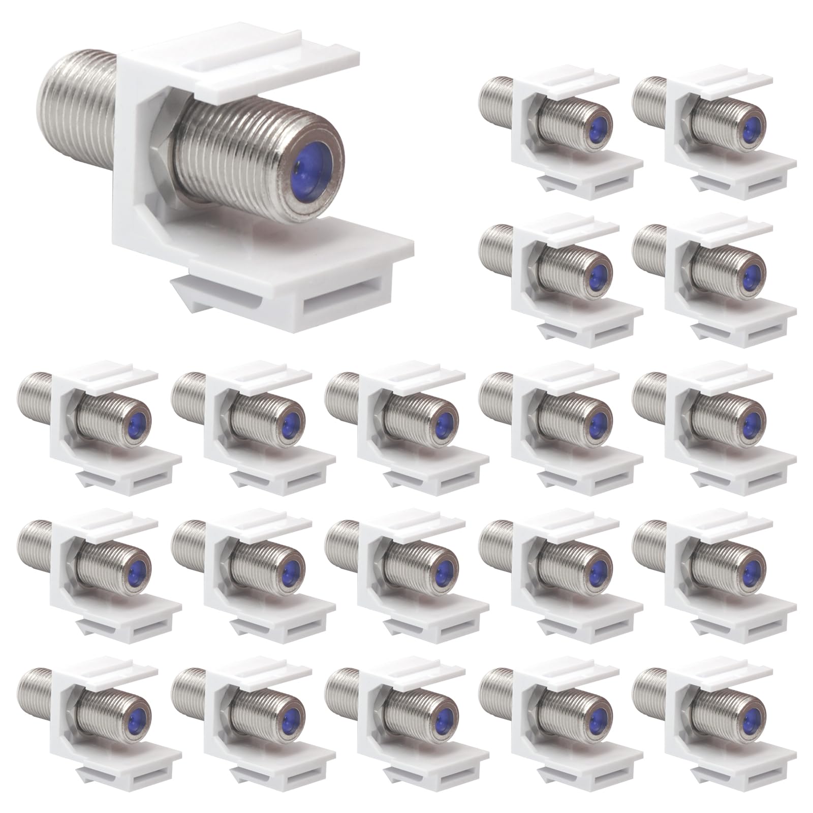 VCE Coax Keystone Jack Insert 3GHz Coaxial Cable Connector, F-Type RG6 Cable Extender Female to Female for Wall Plate and Patch Panel, Nickel-Plated, 20-Pack