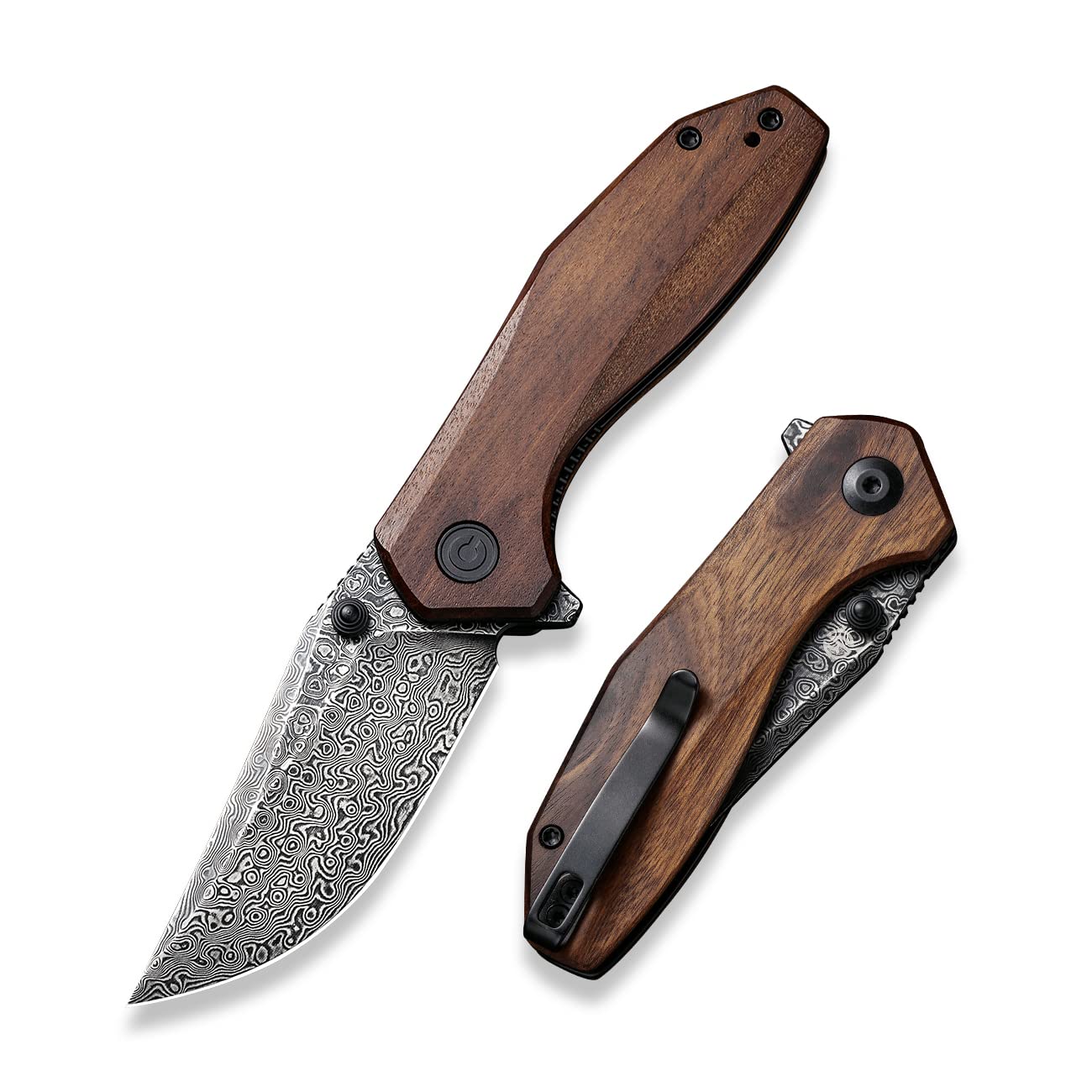 CIVIVI ODD 22 Pocket Knife for EDC, 2.97" Damascus Blade Wood Handle