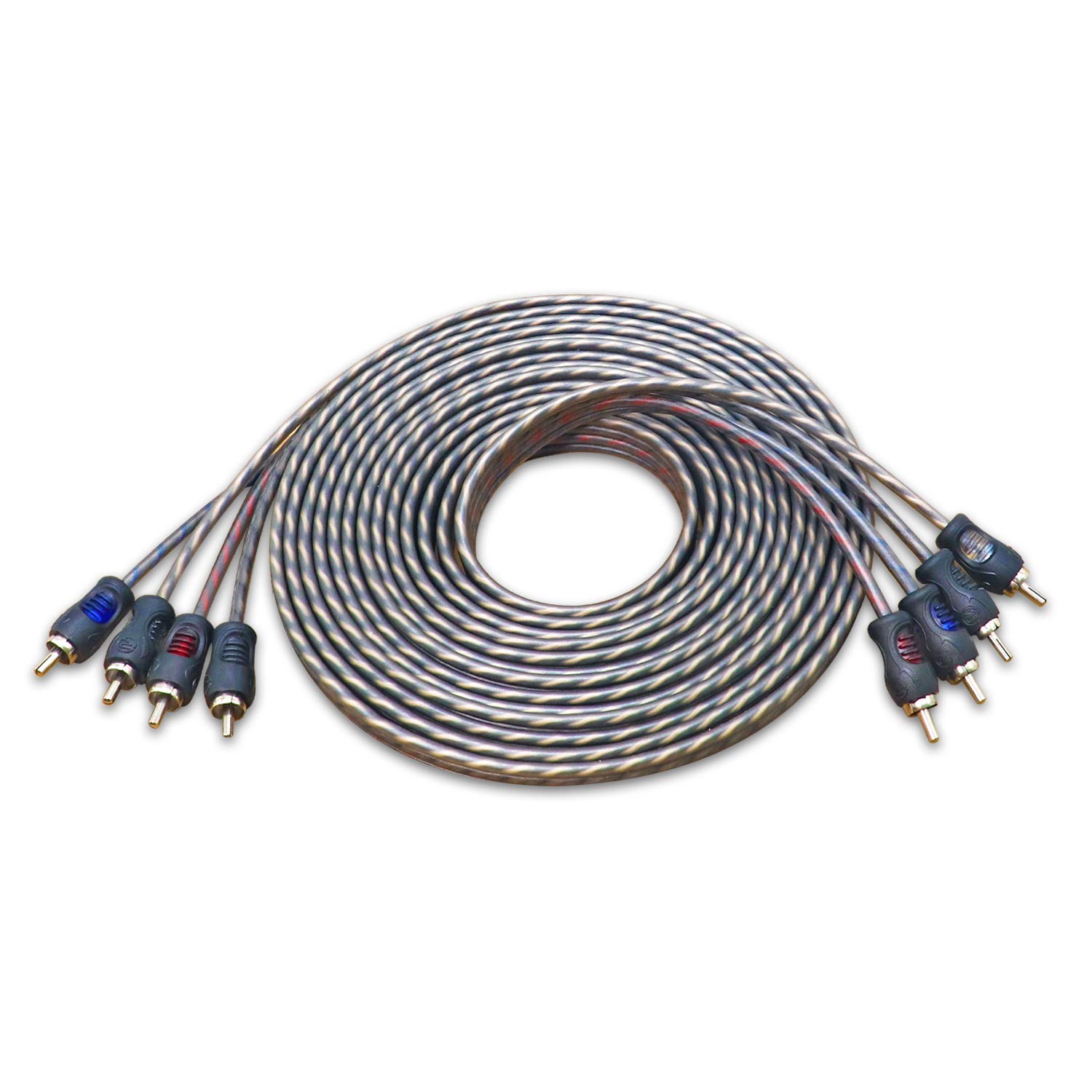 RECOIL RCI412 100% Oxygen Free Copper 12ft 4-Channel RCA Audio Cable, Twisted Pair with Noise Reduction