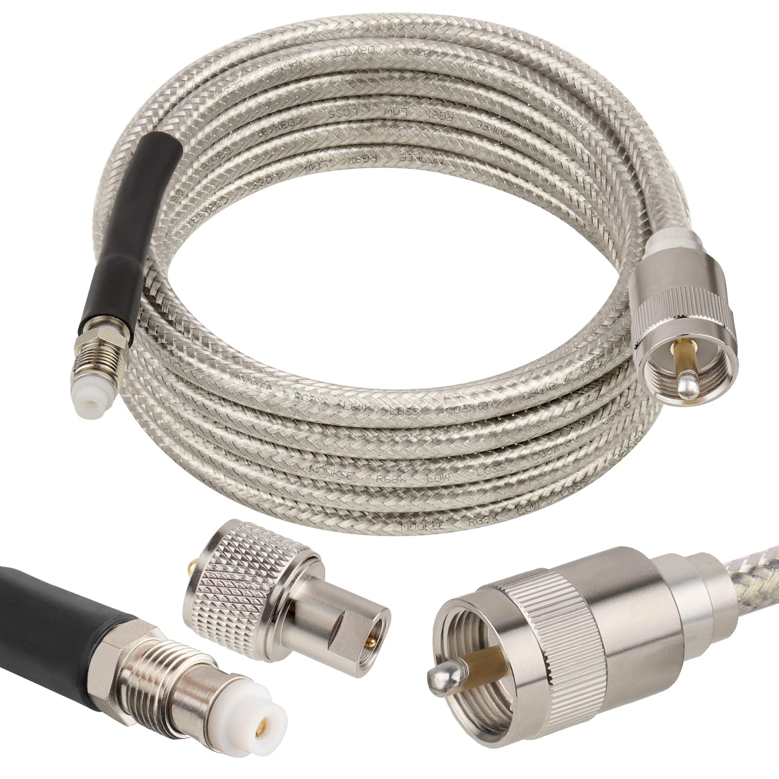 MOOKEERF CB Coax Cable 10ft,Low Loss RG8X Stranded Core CB Antenna Cable with PL-259 and FME/PL259 Male Connector - 10 Foot