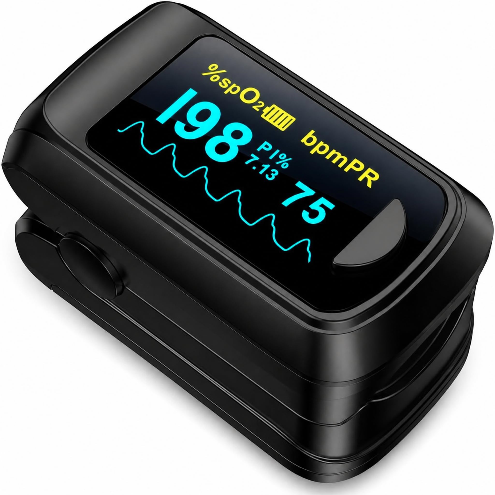 Healthtree JKS50B Pulse Oximeter Fingertip - Blood Oxygen monitor Fingertip with Perfusion Index, Fast 5-8s Reading, Large OLED Display, SpO2 & Heart Rate monitor for Home, Sports, Travel (Includes Ba