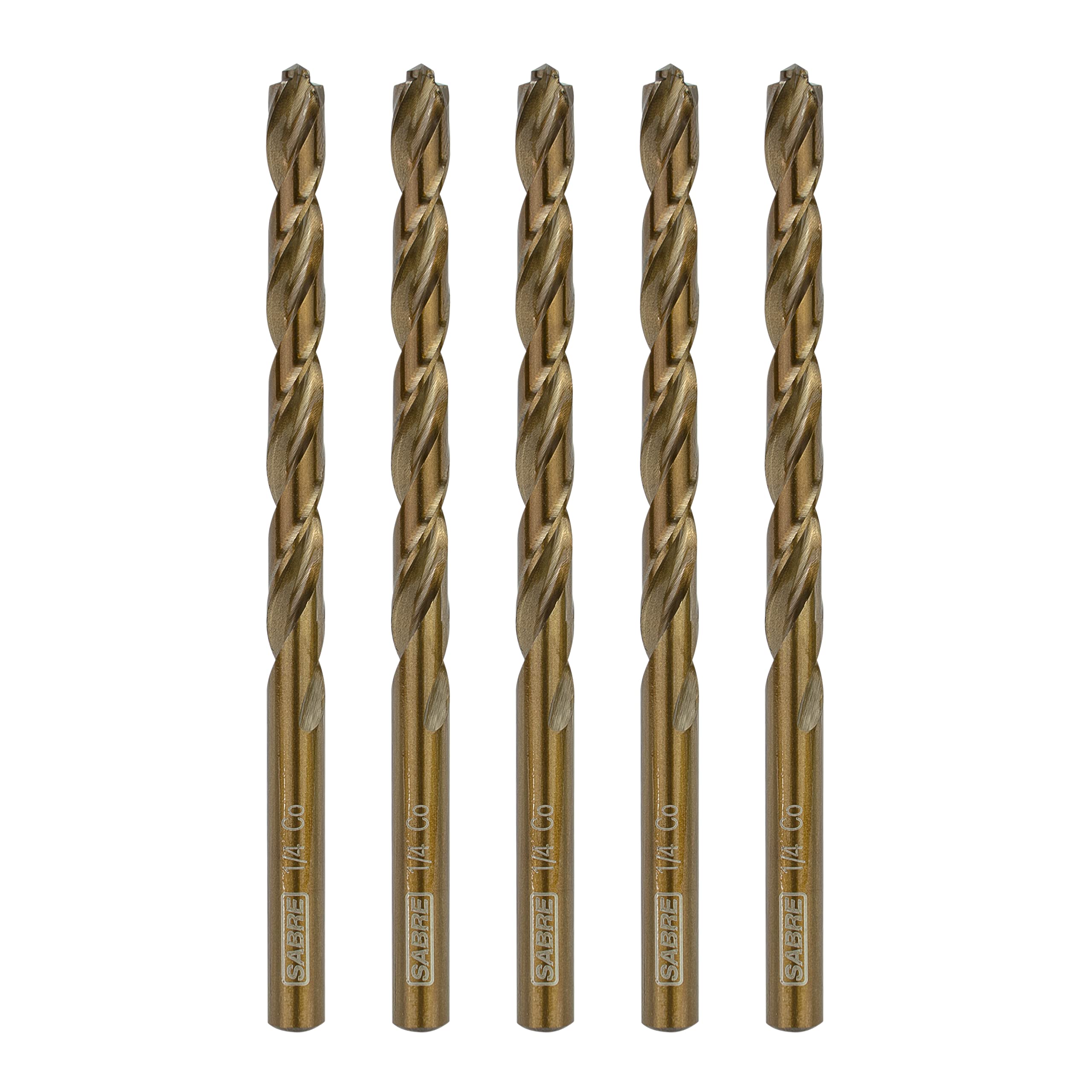 Sabre Tools 1/4 Inch Cobalt Drill Bits 5pcs Heavy-Duty Metal Drill Bit Set for Steel, Cast Iron (1/4" x 4")