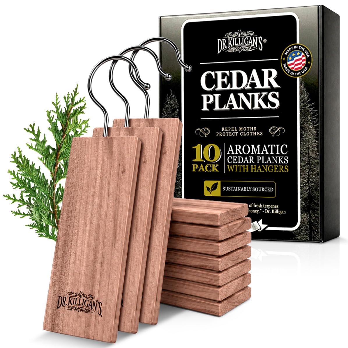 Dr. Killigan's 10 Pack Cedarwood Planks, Cedar Blocks for Clothes Storage