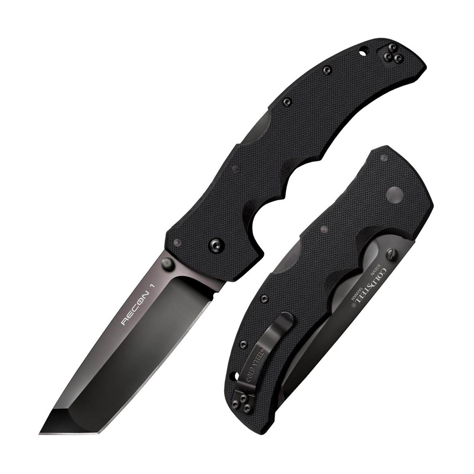 Cold Steel Recon 1 4" Tanto Point Plain Blade 5.375" G-10 Handle Tactical Folding Knife w/Tri-Ad Lock, Ambidextrous Pocket/Belt Clip