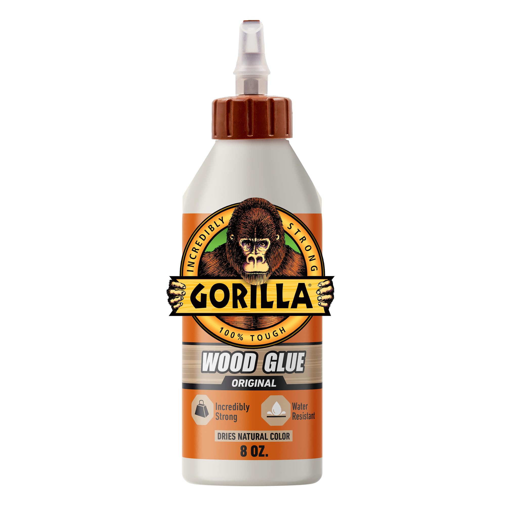 Gorilla Wood Glue, 8 oz., Water Resistant PVA Wood Glue for Indoor & Outdoor Projects, Fast Clamp, Natural Color, Paintable & Sandable