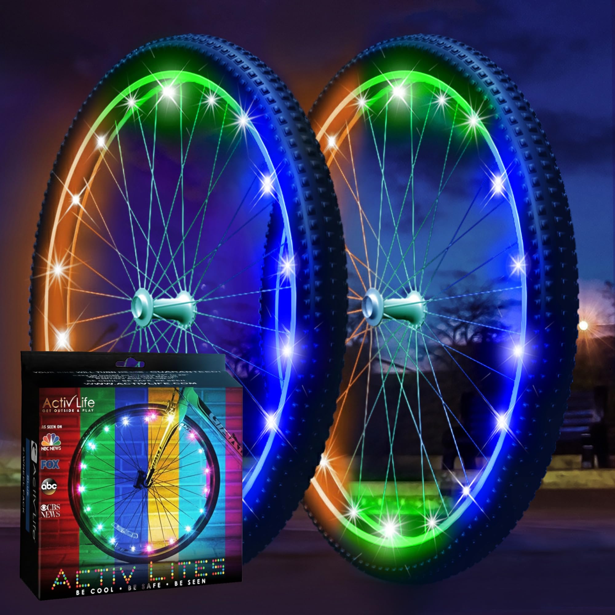 Activ Life Bike Wheel Lights 2 Pack, 2026 Edition Secure Strap & Brighter, Weatherproof LED Bicycle Lights, Battery Powered, Toys for Kids Boys Girls Teens Vacation Birthday, Color-Changing