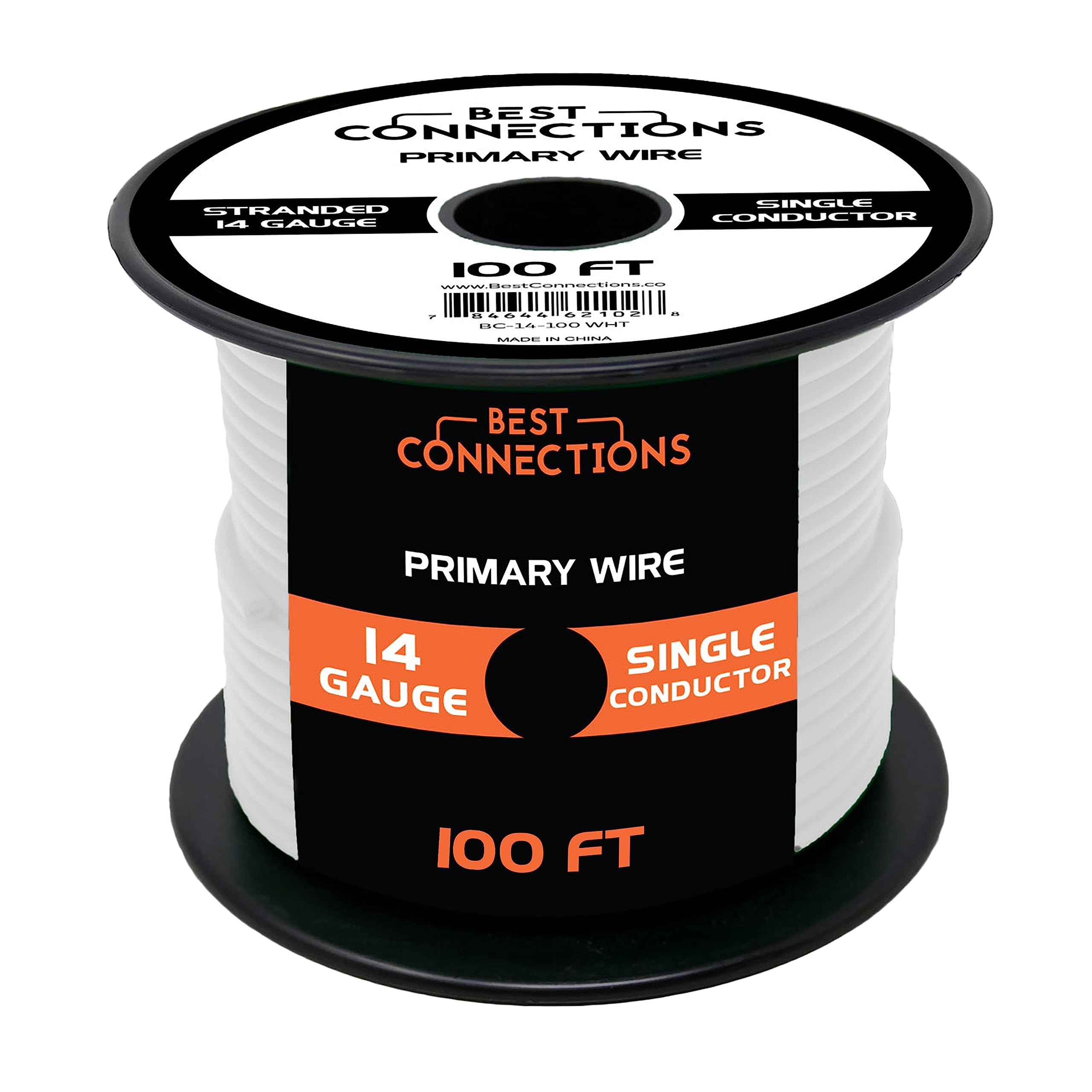 BEST CONNECTIONS Automotive Primary Wire - 100ft (Various Color Options) | Ideal for Trailer, Speaker, and Lighting Circuits | Durable Primary/Remote, Power/Ground Electrical Wiring (14 Gauge, White)