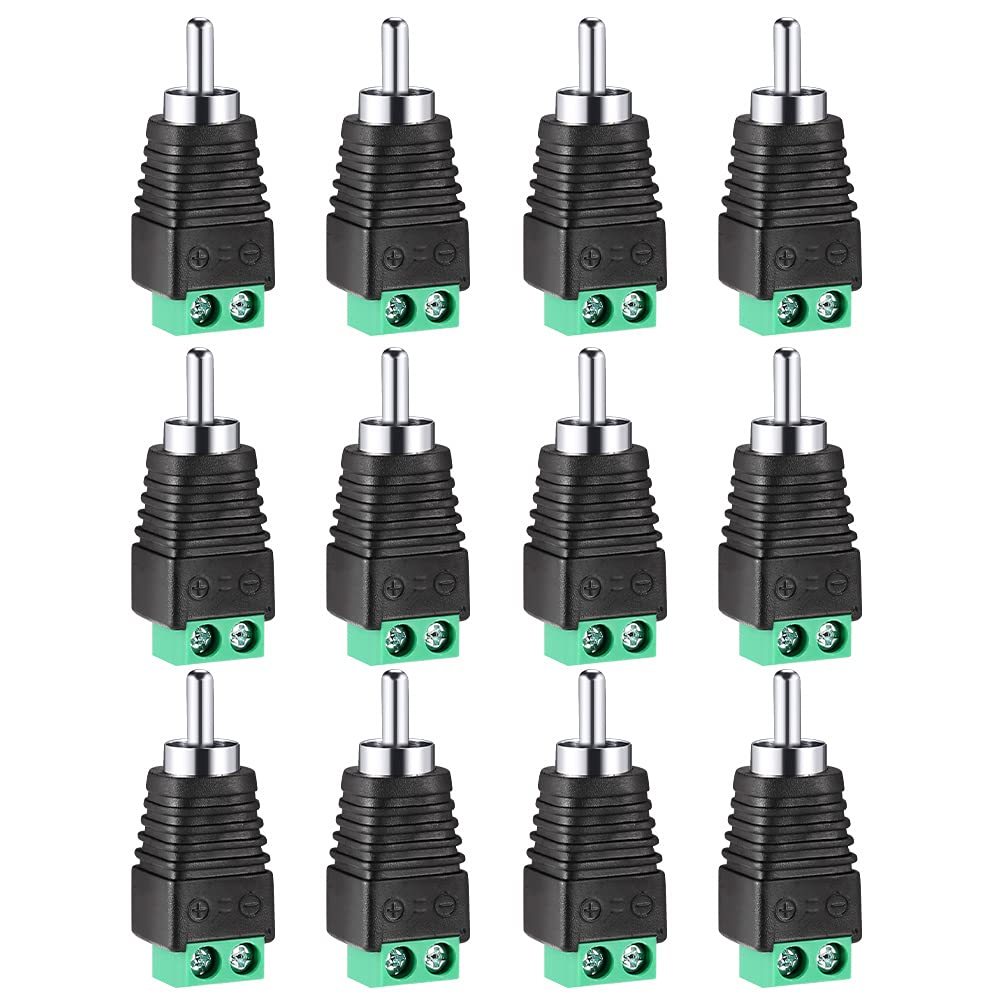 Iskueal RCA Plugs for Speaker Wire, RCA to AV Screw Terminal Connector, Phono RCA Male Plug Solderless Converter Audio/Video Speaker Wire Connectors Solderless Adapter(12 Pack)