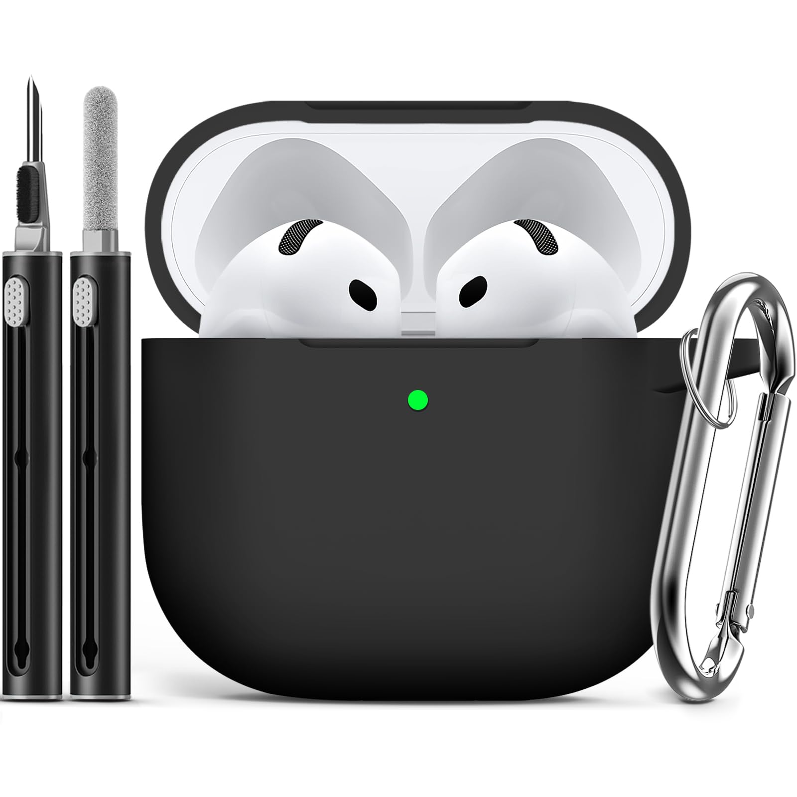 Ljusmicker for AirPods 4 Case 2024 with Cleaner Kit,Soft Silicone Protective Cover for Apple AirPods 4th Generation Cases for Women Men,Compatible with AirPod 4 Case Accessories with Keychain-Black