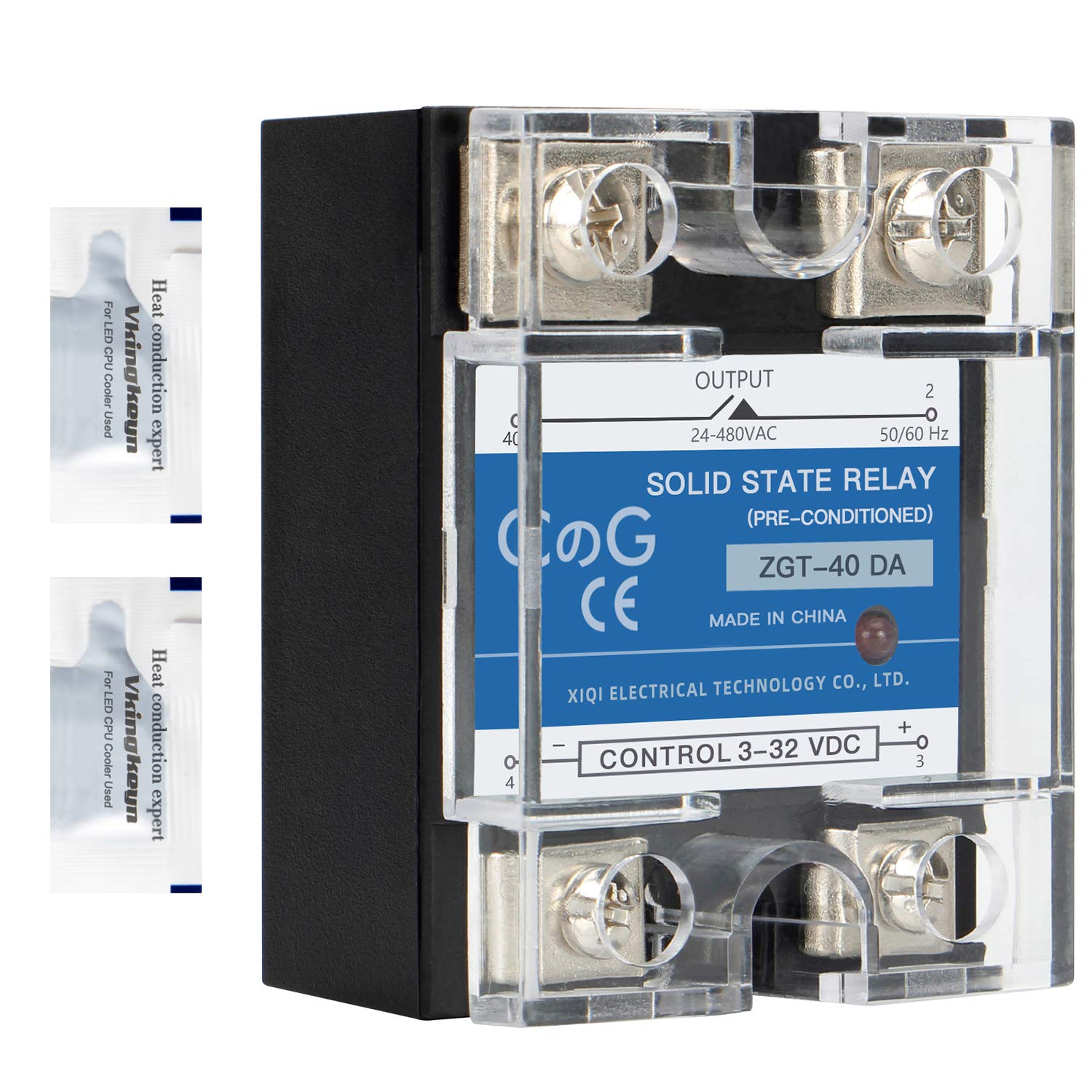 CG Solid State Relay SSR-40DA DC to AC Input 3-32VDC to Output 24-480VAC 40A Single Phase Plastic Cover…
