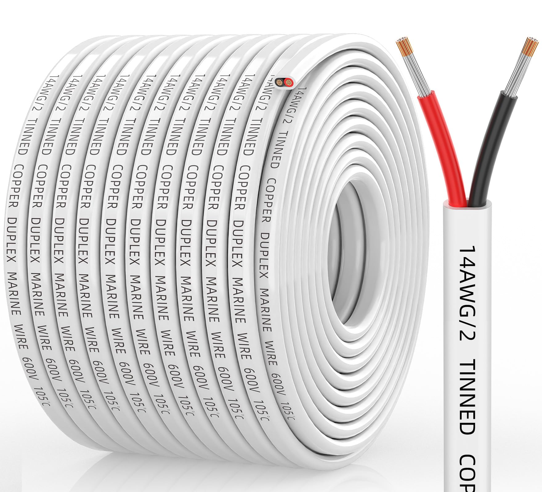CONEPY 14 Gauge Marine Wire, 14 Gauge Wire Duplex Marine Grade Cable, 100FT