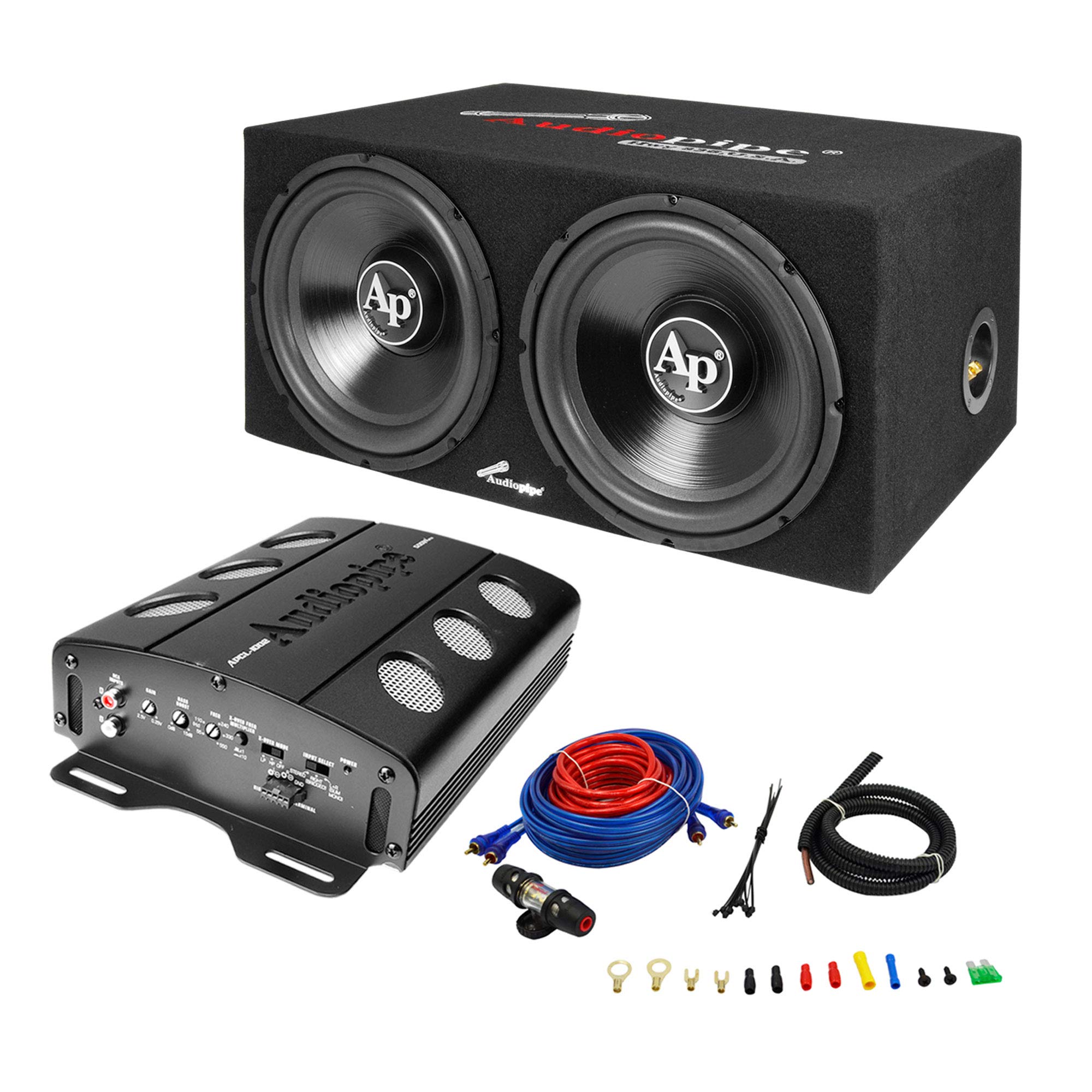 Audiopipe Super Bass Combo pack 600W Max Dual 12" Loaded Box Amp Kit APSB1299PP