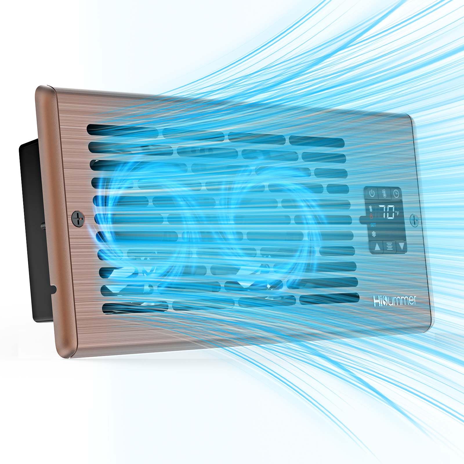 Hisummer Register Booster Fan for 4 x 10 Floor Vent Duct Openings, 150 CFM Airflow, 17 dB Quiet, 3s Thermostat Sensor, 10-Speed AC Vent Booster Fan with Remote, Easy Install (Oil-Rubbed Bronze)