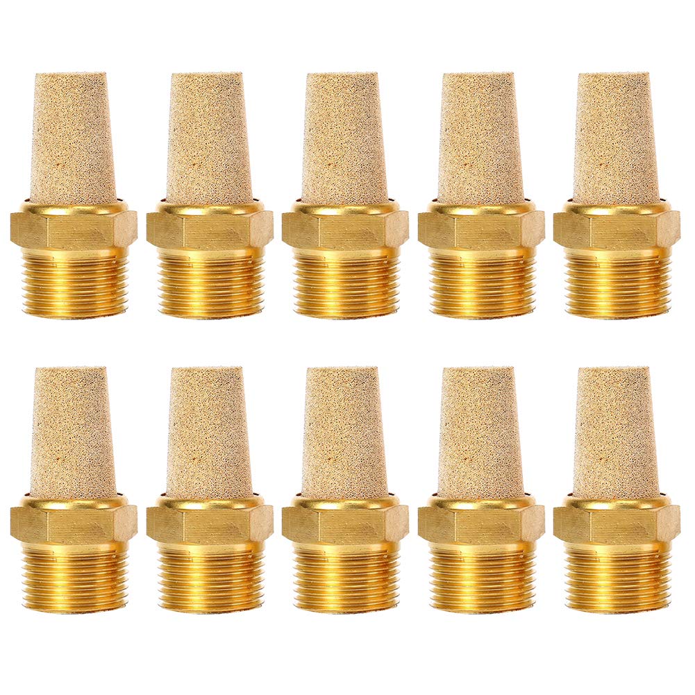 Quickun Air Pneumatic Mufflers, 1/4" Male Thread Sintered Bronze Exhaust Muffler Silencer (Pack of 10)