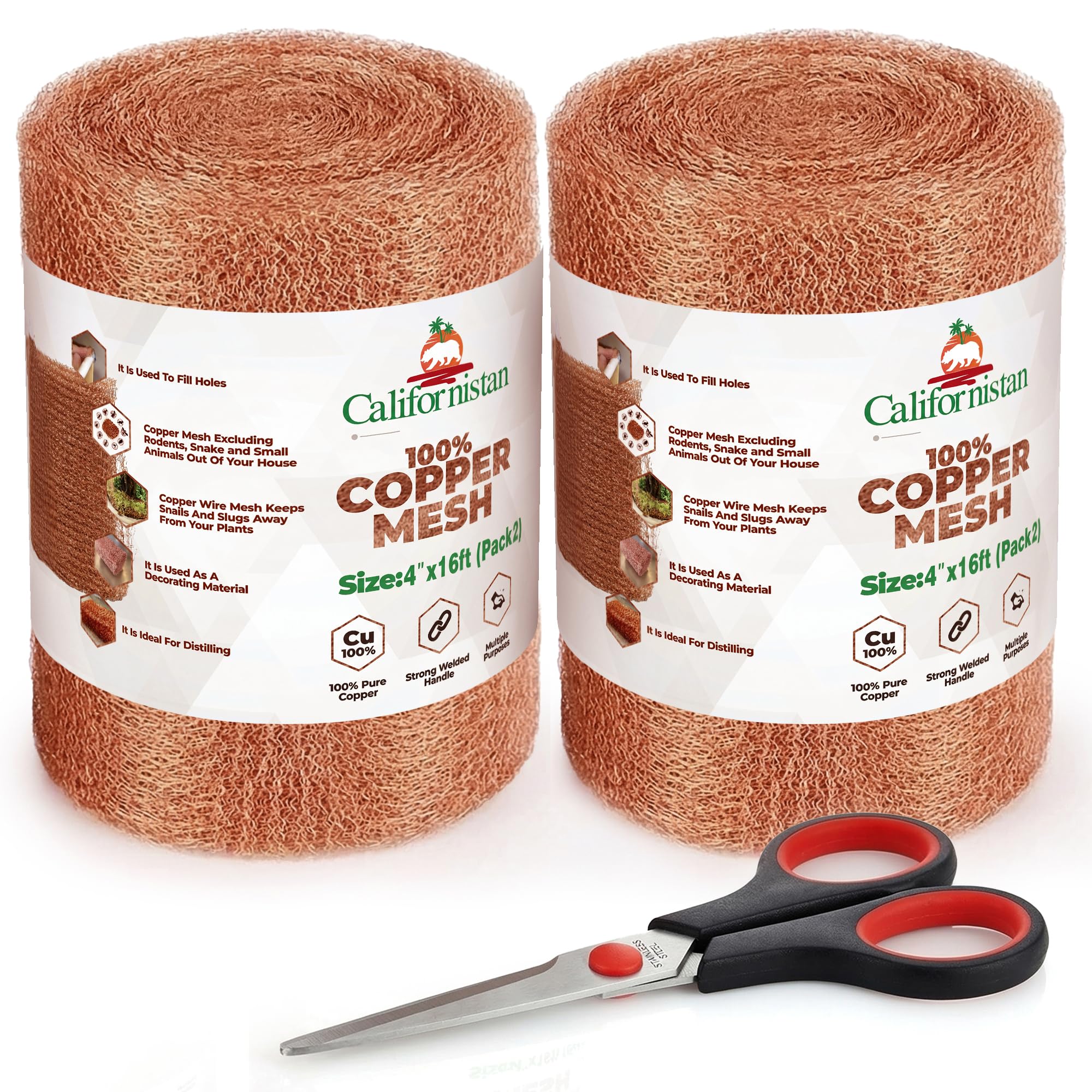 Copper Mesh Roll for Rodent Control, 4 in x 16 ft, Rustproof, 2-Pack
