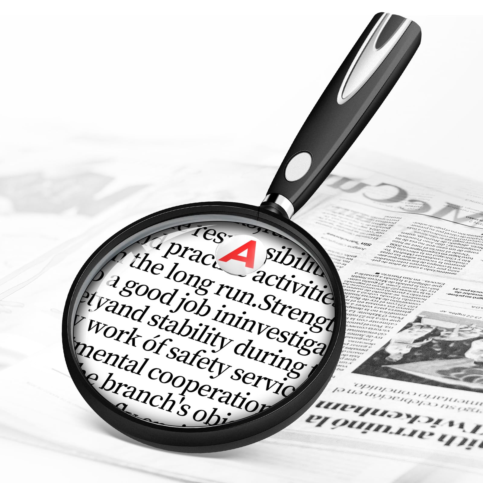 10X 30X Magnifying Glass for Reading, Handheld Magnifier for Reading, 90mm Magnifying Glass Scratch Resistant Lens, Soft Handle for Close Work Book Newspaper Nature Exploration (Black)