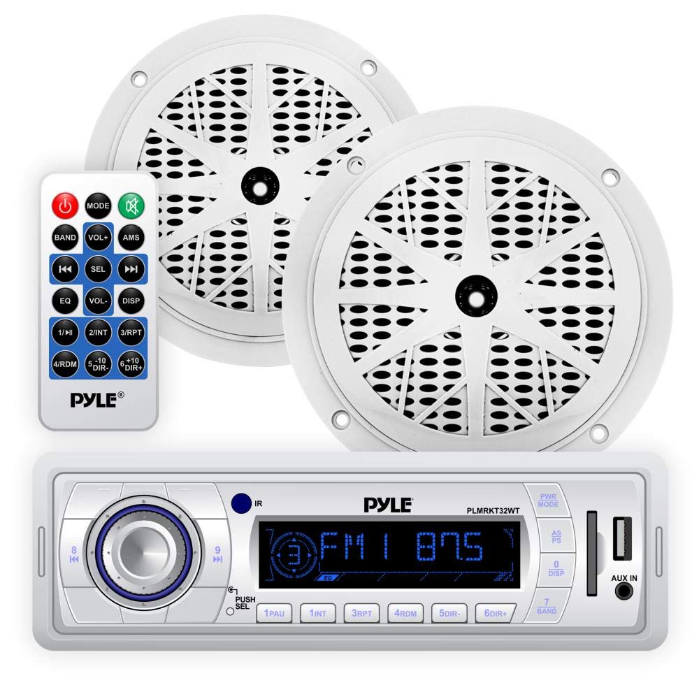 Pyle PLMRKT32WT Mechless Marine Stereo w/ 5.25" Speaker pair