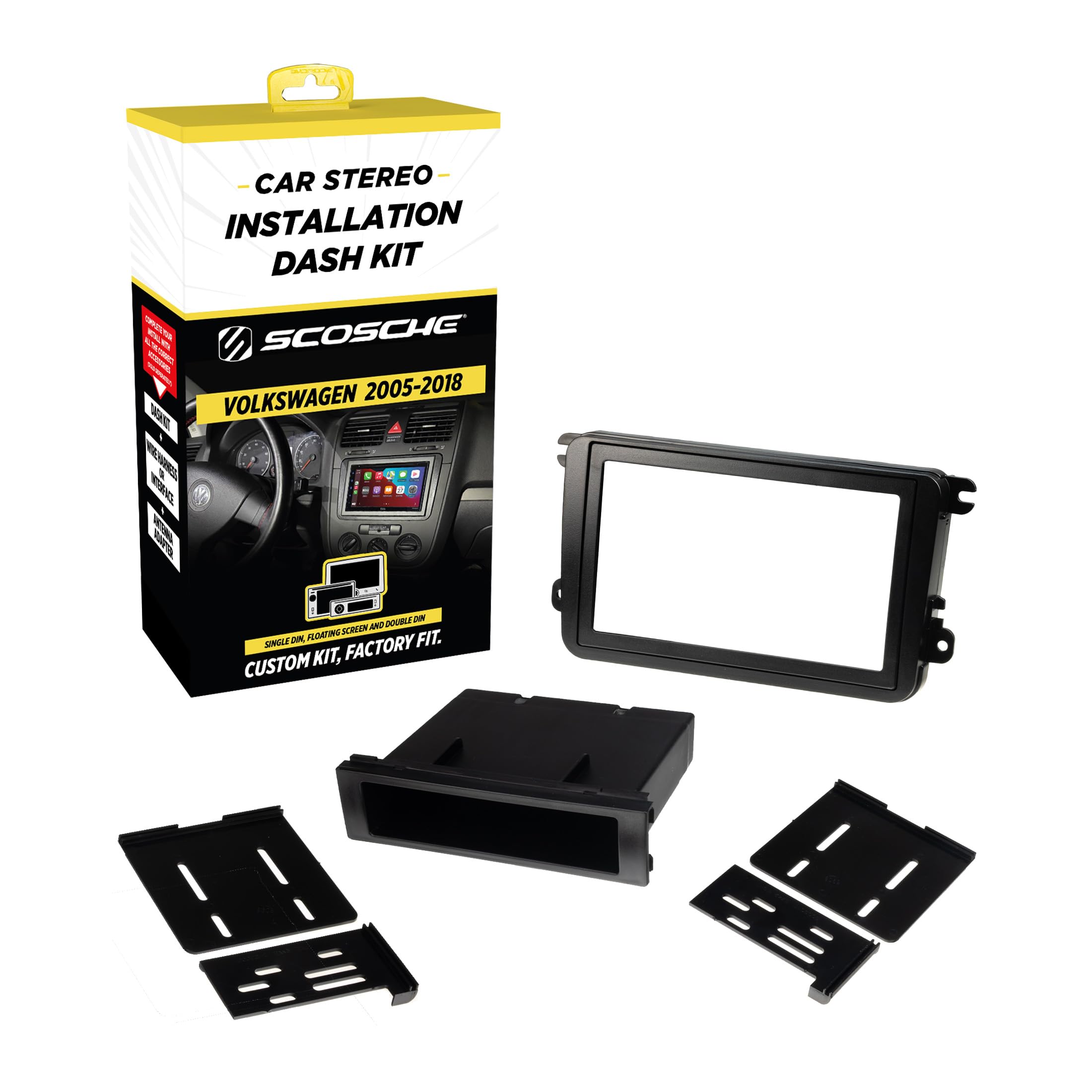 Scosche VW2317AB Double DIN or Single DIN + Pocket Radio Install Dash Kit Compatible with Select 2005-18 Volkswagen Vehicles - Aftermarket Car Stereo Installation - See Guide in Images for Vehicle Fit