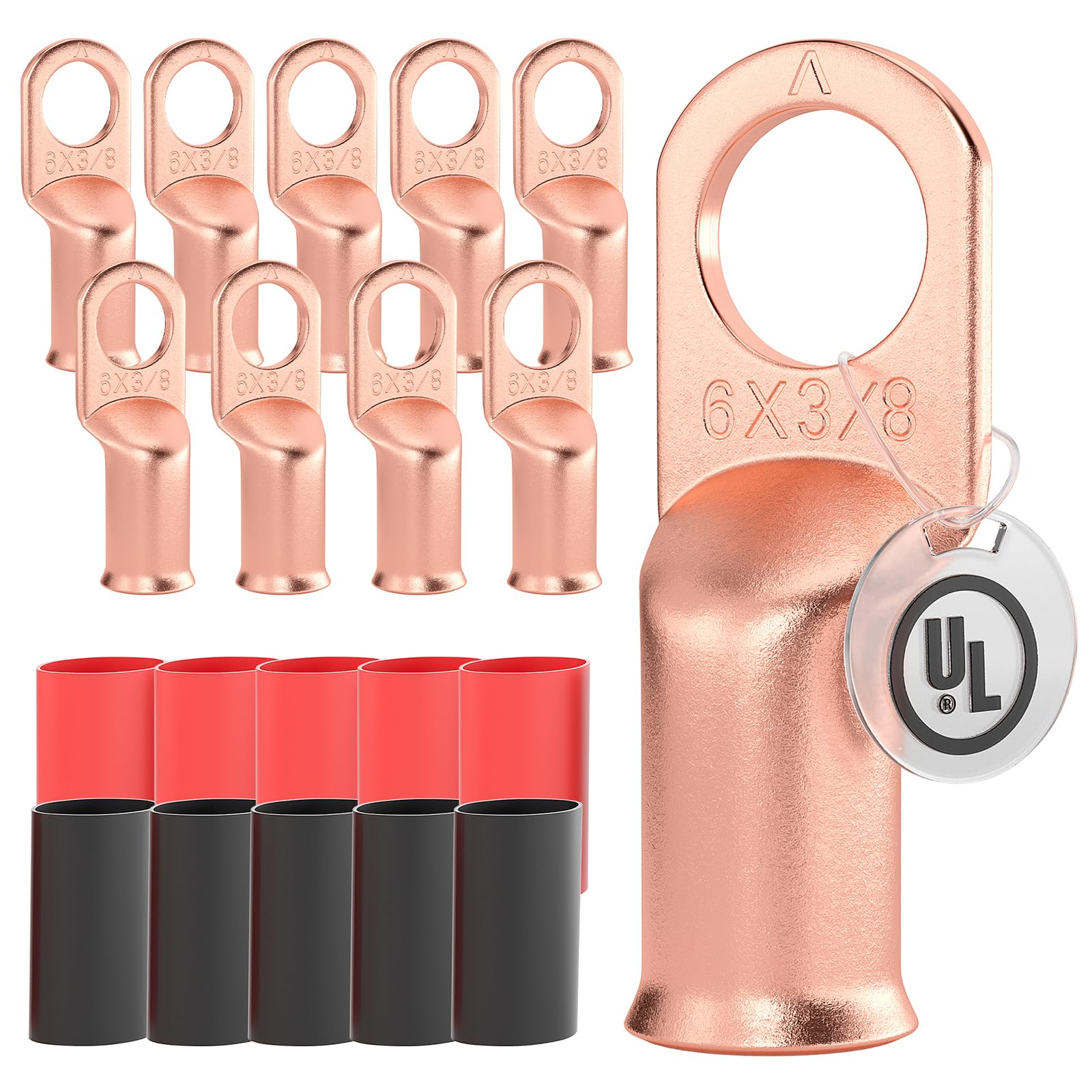 6 AWG/Gauge - 3/8" Battery Cable Lug Copper Connector Wire Ring Terminal