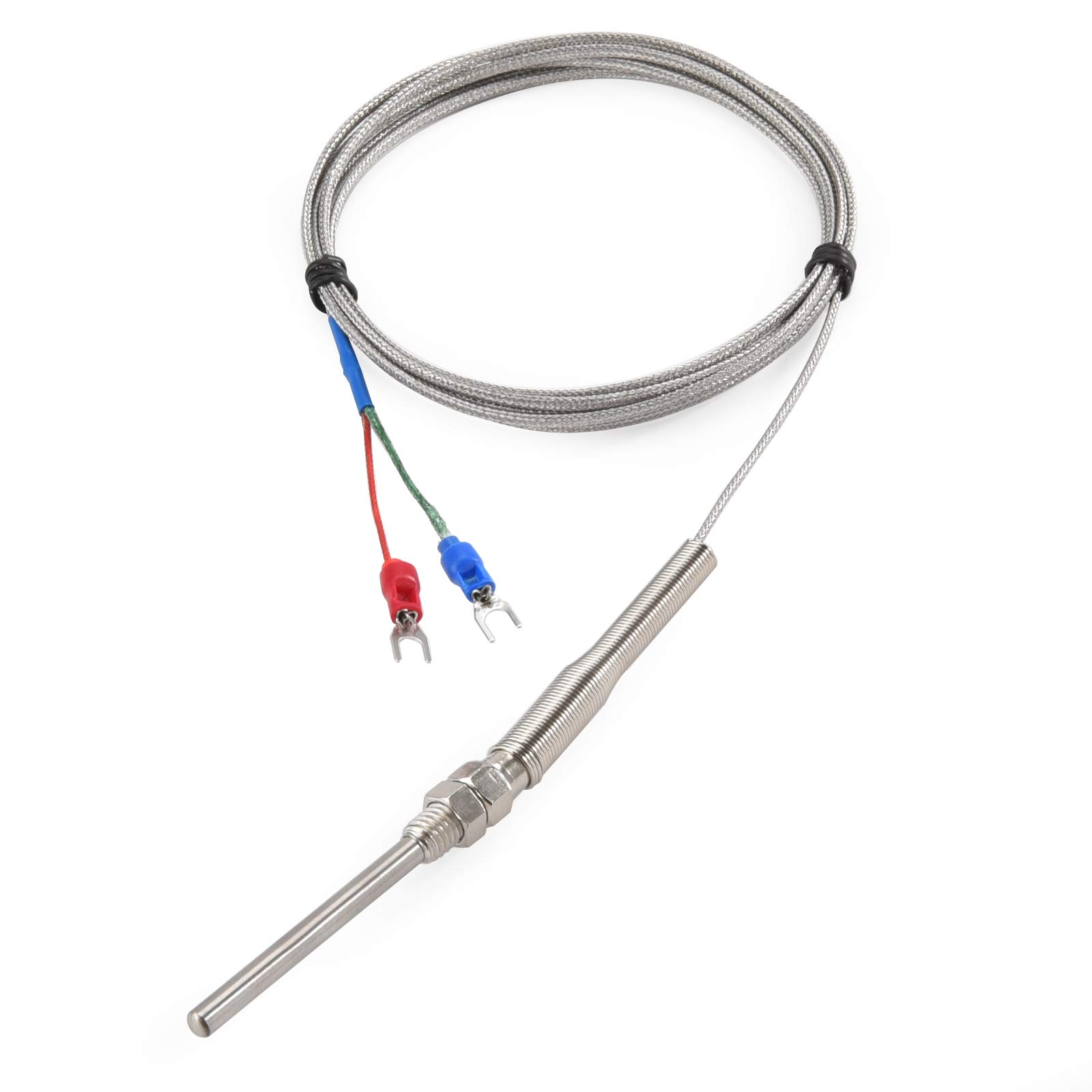 CGELE K-Type Thermocouple Temperature Sensors 0~600℃,2M/6.6Ft Wire Probe Length 50mm Two Wire 50×5mmStainless Steel Probe Temperature Detector Temperature Gauge
