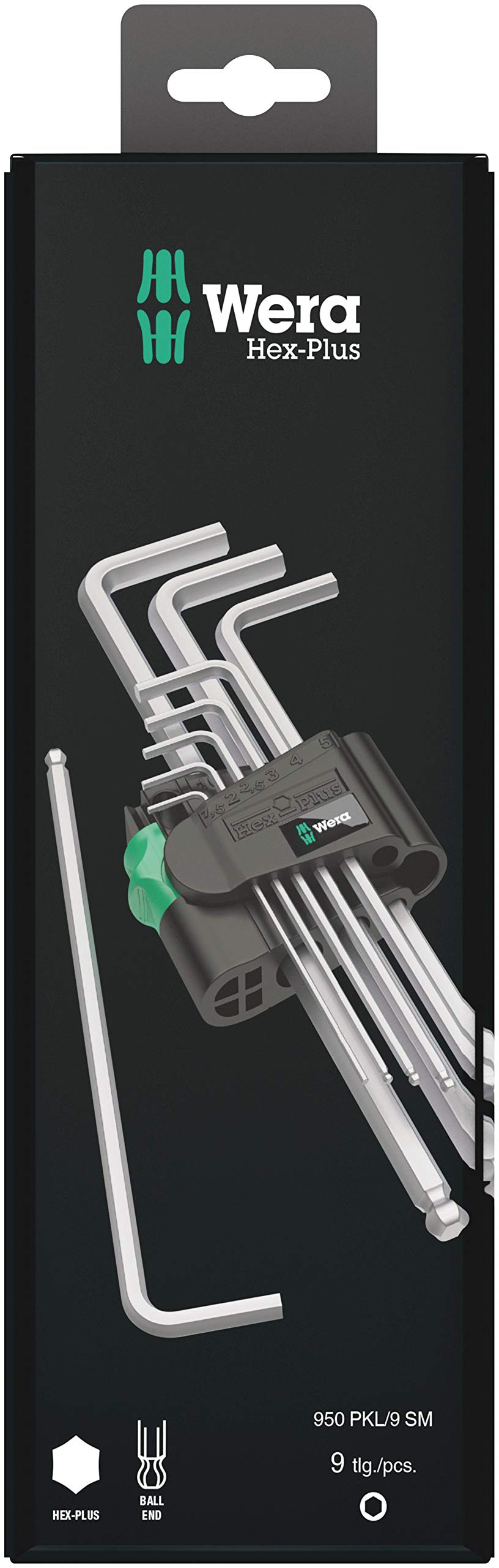 Wera 05073391001 950/9 Hex-Plus 1 SB L-key set, metric, chrome-plated, 9 pieces