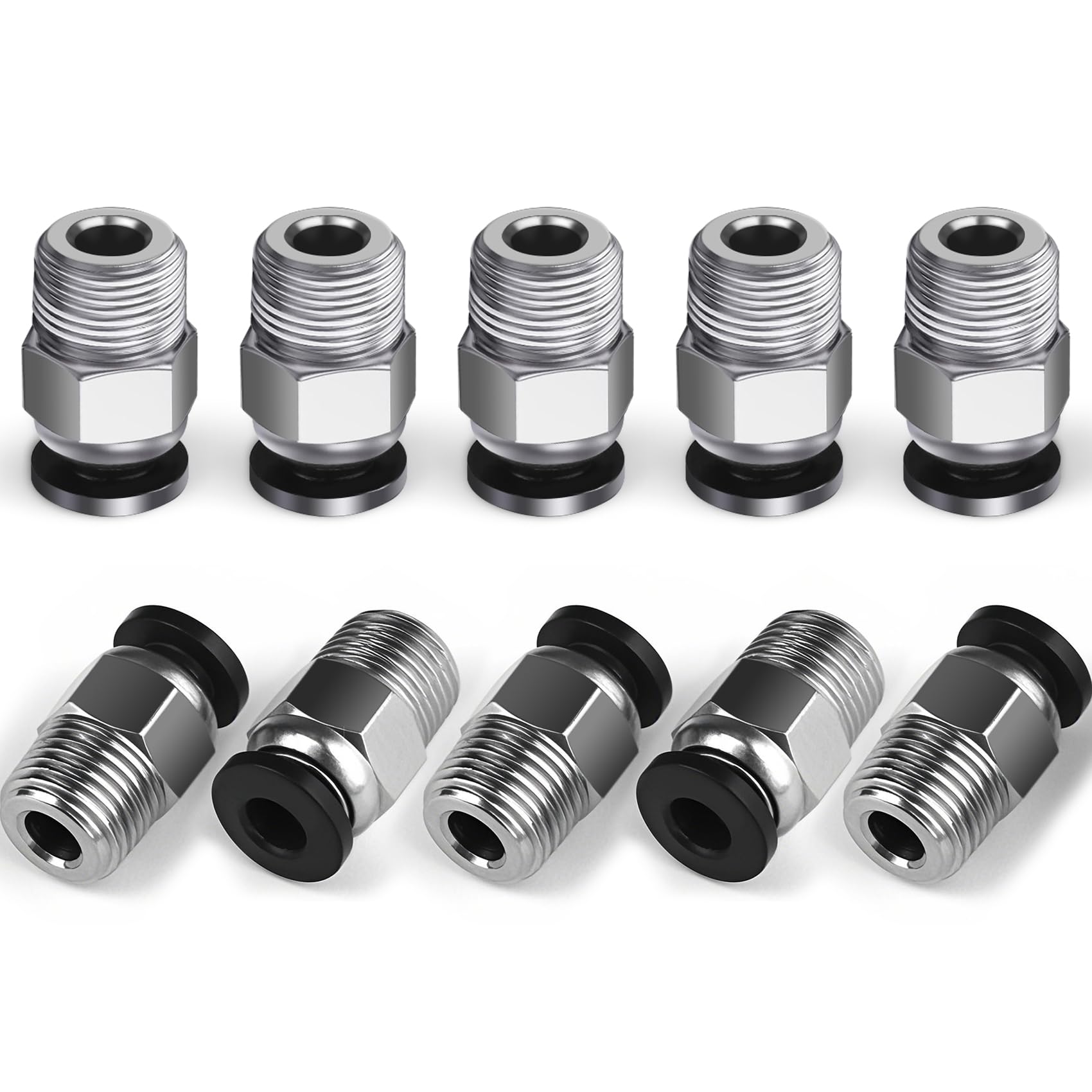 StLiSuYmx 10PCS Premium PC4-M10 Pneumatic Quick Connector Fittings, Bowden Tube Coupler Male Straight PTFE Tube Push for E3D-V6, Bowden Extruder Parts Compatible with Ender-3 and Ender-3 V2 3D Printer