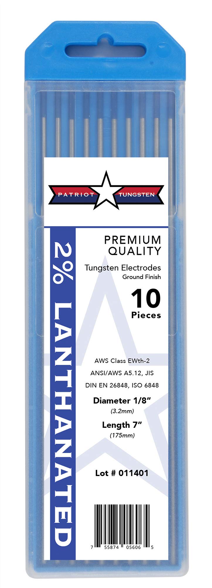 Patriot Tungsten TIG Welding Electrodes 2% Lanthanated WL20 (EWLa-2) Blue 1/8" 10 Pack