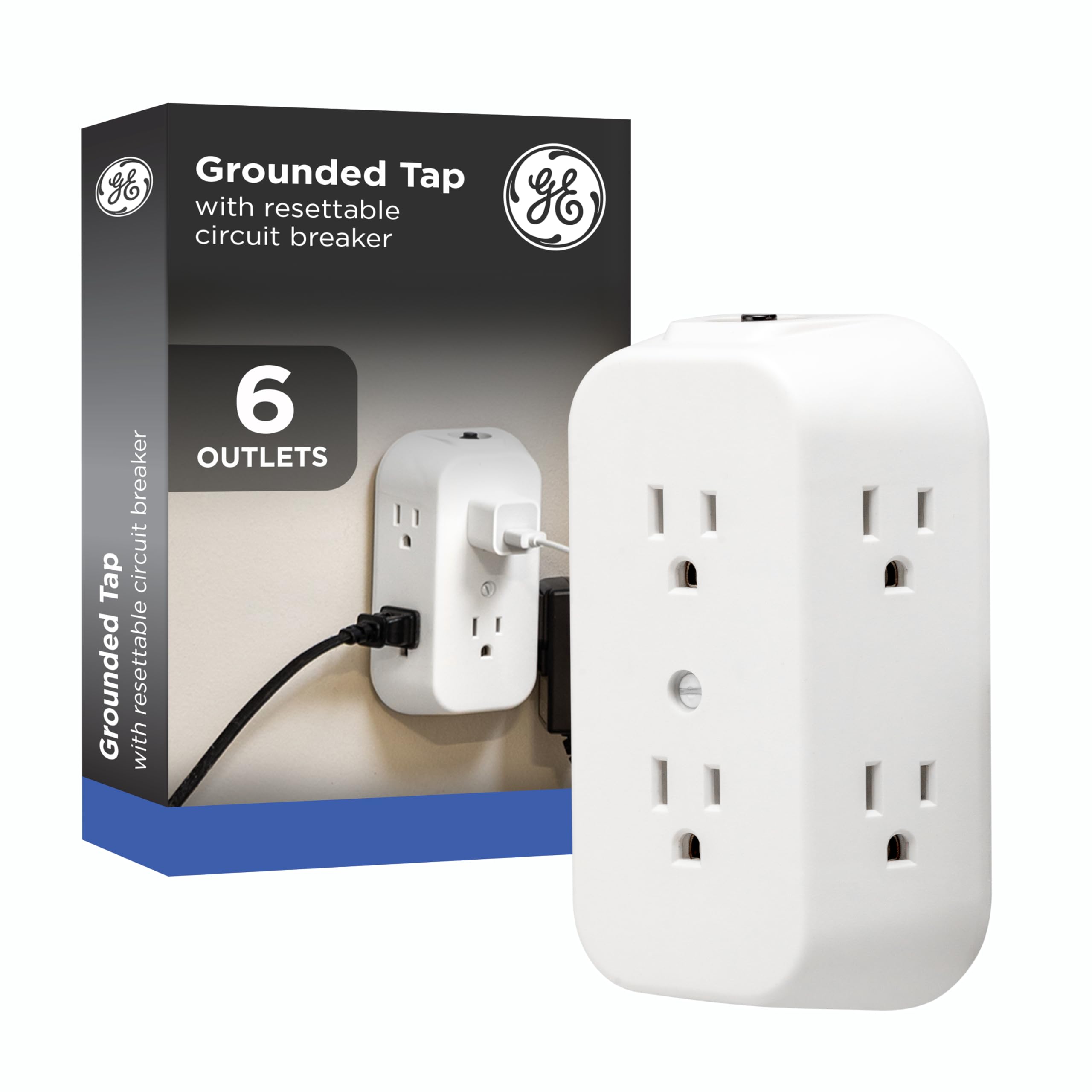 GE 56575 6-Outlet Grounded Wall Tap with Transformer/Resettable Circuit