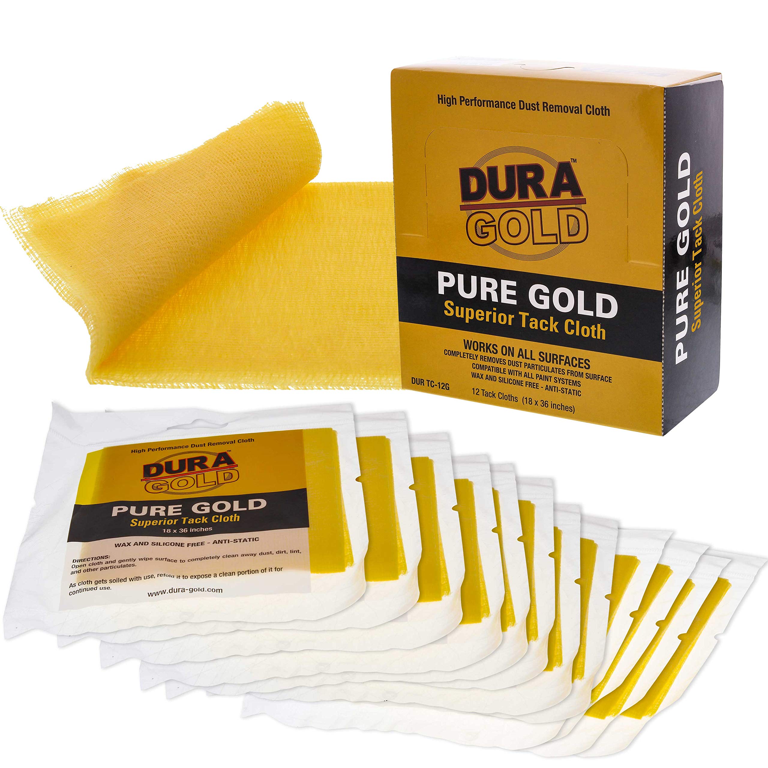 Dura-Gold - Pure Gold Superior Tack Cloth (Pack of 12), Woodworking, Automotive Paint, Tack Cloth Autobody Painting, Painters Cloths, Dust Rags, Stain Rags, Wood Staining Pads, Tac Cloths, Tacky Towel