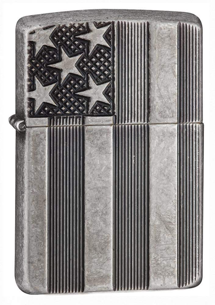 Zippo 28974 Windproof Lighter U.S. Flag, Armor Case,  Slilver Plate Finish