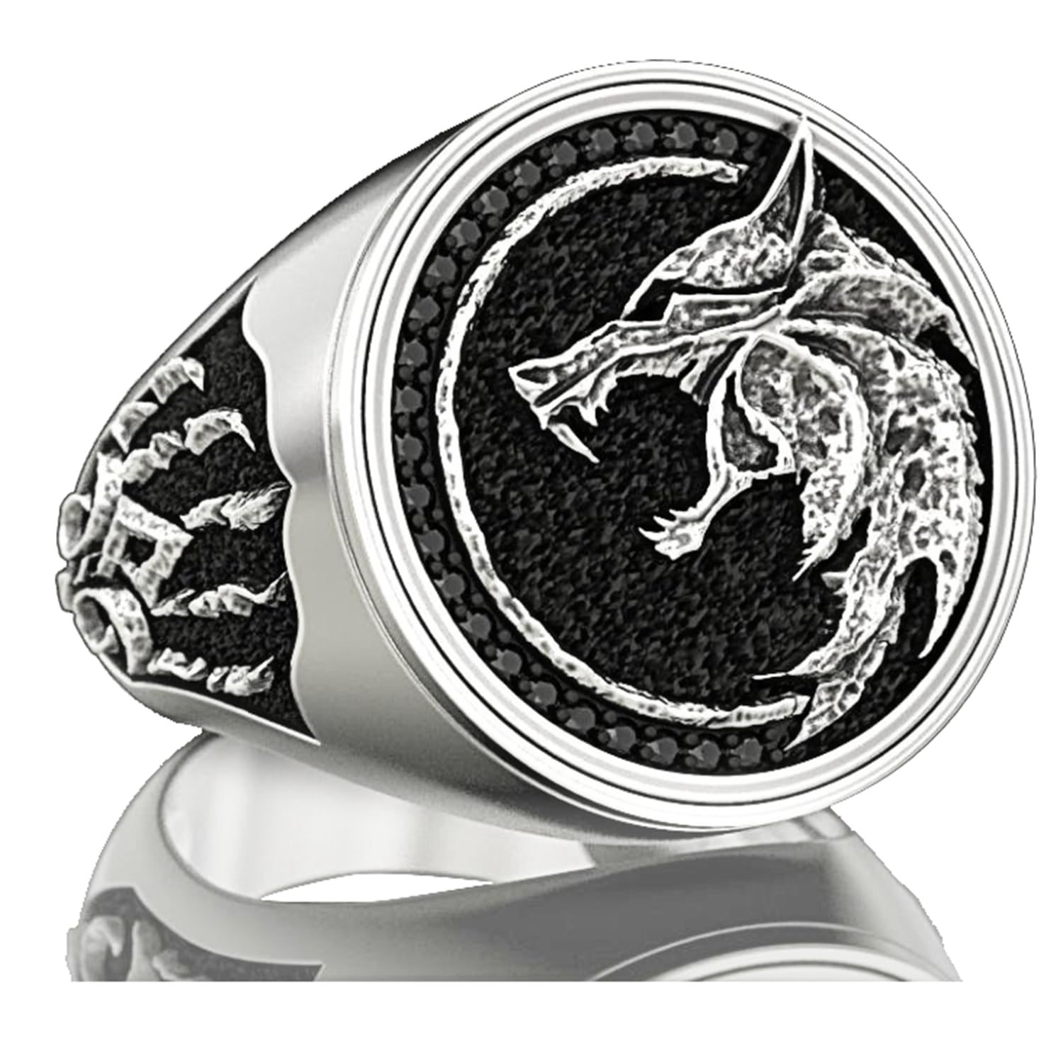 EZUY GNAY Mens Fashion Punk Wolf Head Ring Stainless Steel Silver Wolf Ring Viking Nordic Cool Bands Animal Wolf Amulet Biker Jewelr Gift For Men
