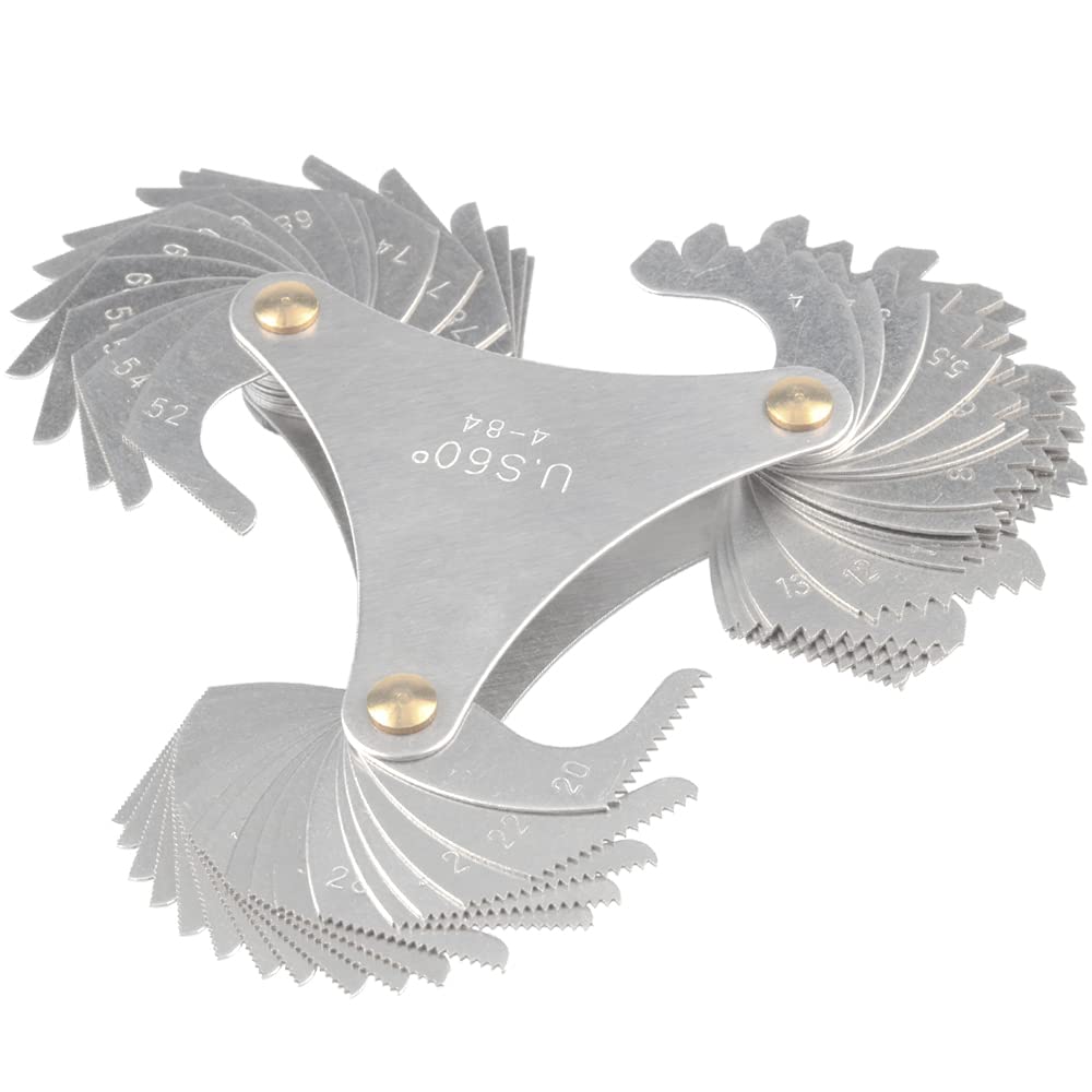 Mesee 51 Pieces Thread Pitch Gauge, Stainless Steel America SAE Screw Pitch Gage 60 Degree Centre 4-84 TPI Thread Plug Caliper Gauge Measuring Tool