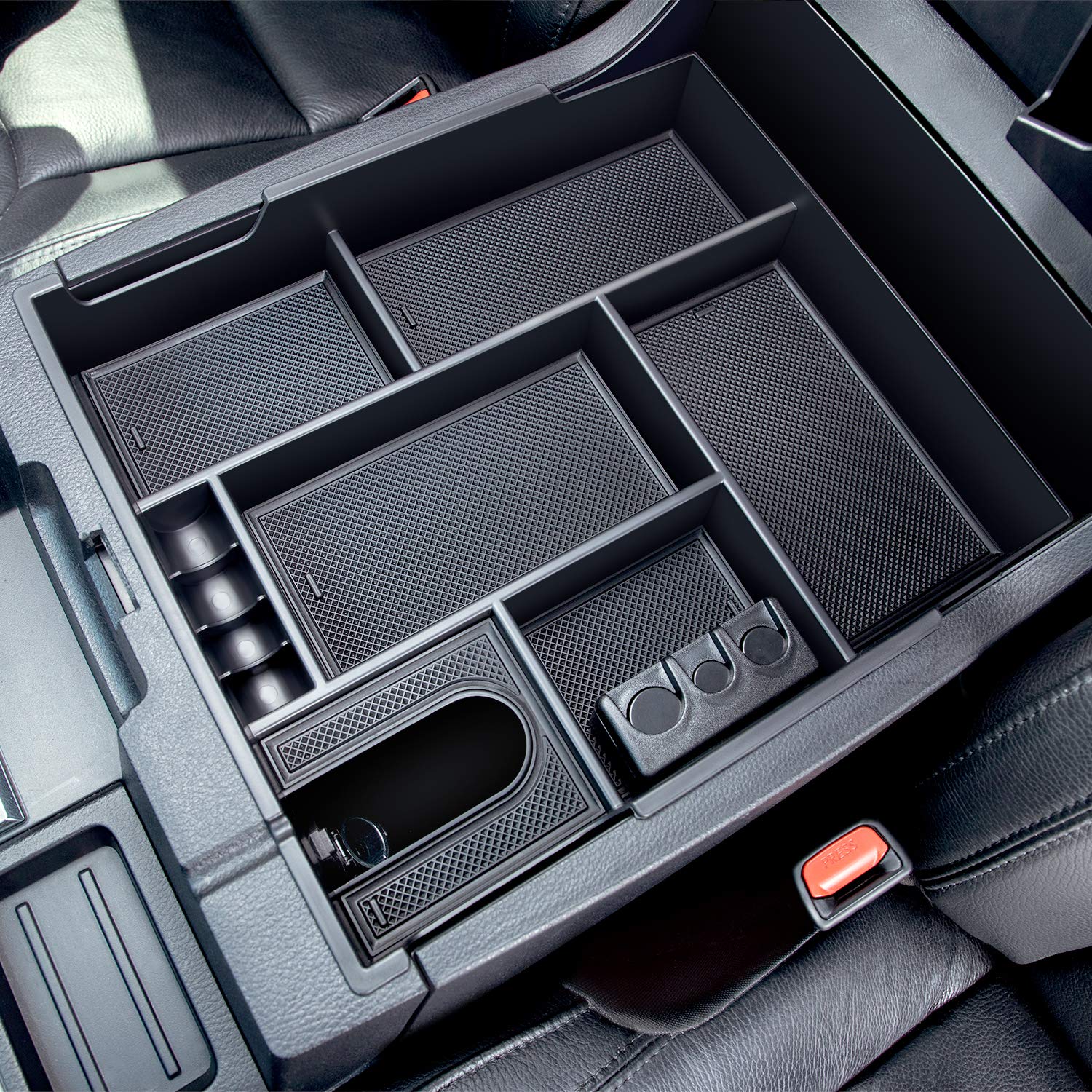 JDMCAR Compatible with Toyota Tundra Accessories 2014-2021 Center Console Organizer, Insert ABS Black Materials Tray, Armrest Secondary Storage Box - Full Tray